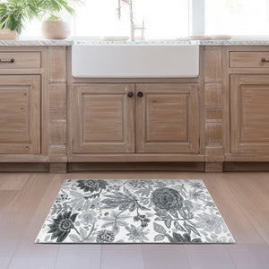 Floral Bloom Grey Washable Rug