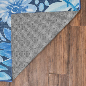 Floral Bloom Blue Washable Rug