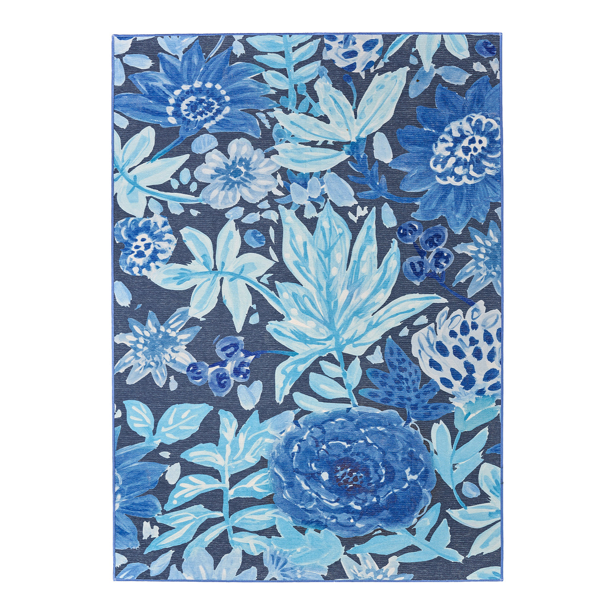 Floral Bloom Blue Washable Rug