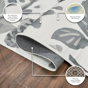 Floral Bloom Grey Washable Rug