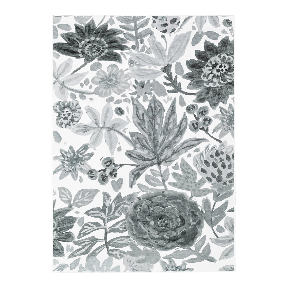 Floral Bloom Grey Washable Rug