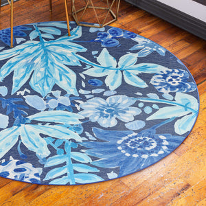 Floral Bloom Blue Washable Rug