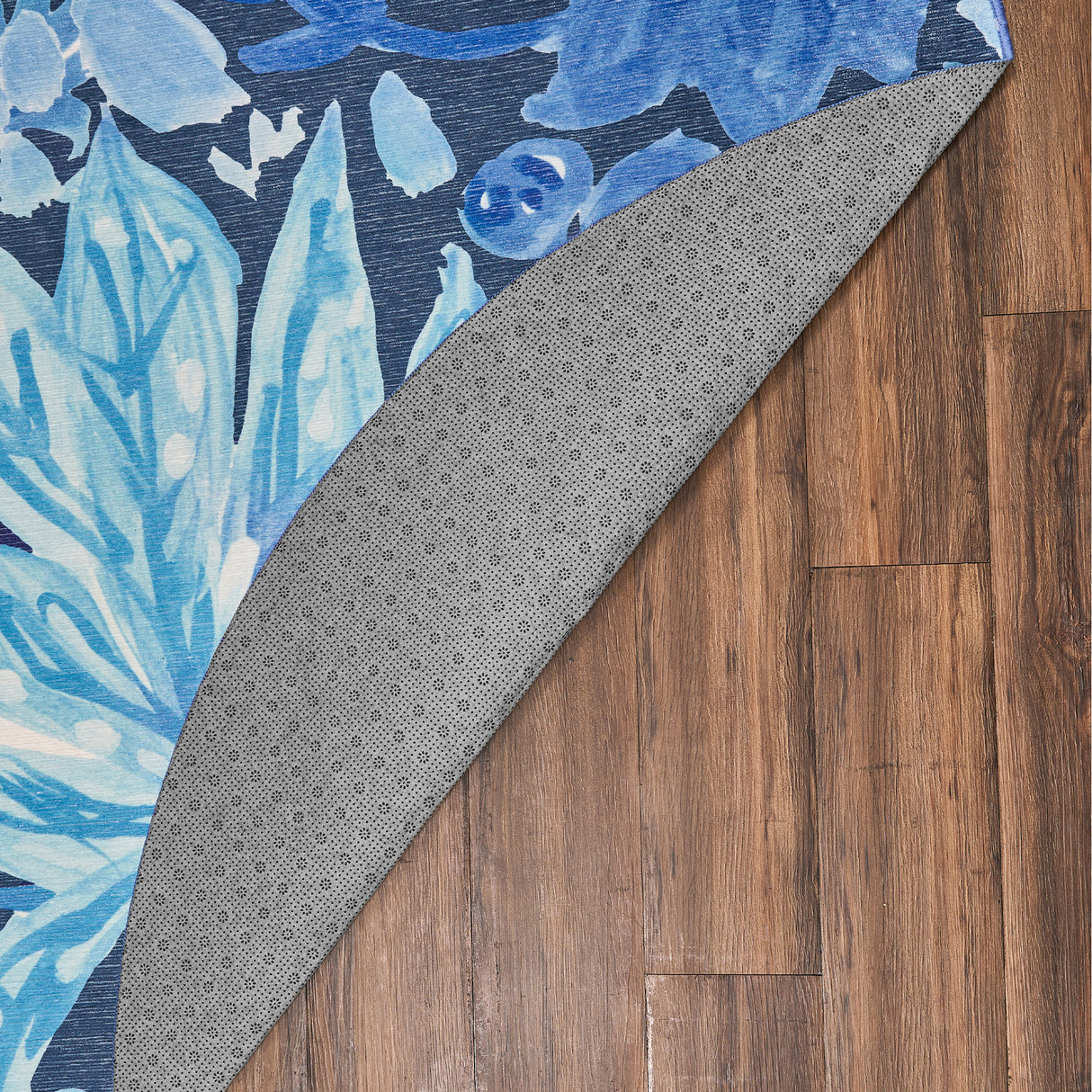 Floral Bloom Blue Washable Rug