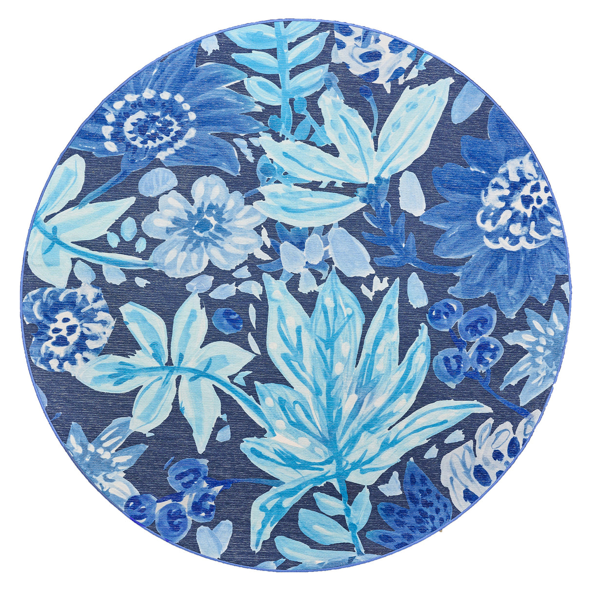 Floral Bloom Blue Washable Rug