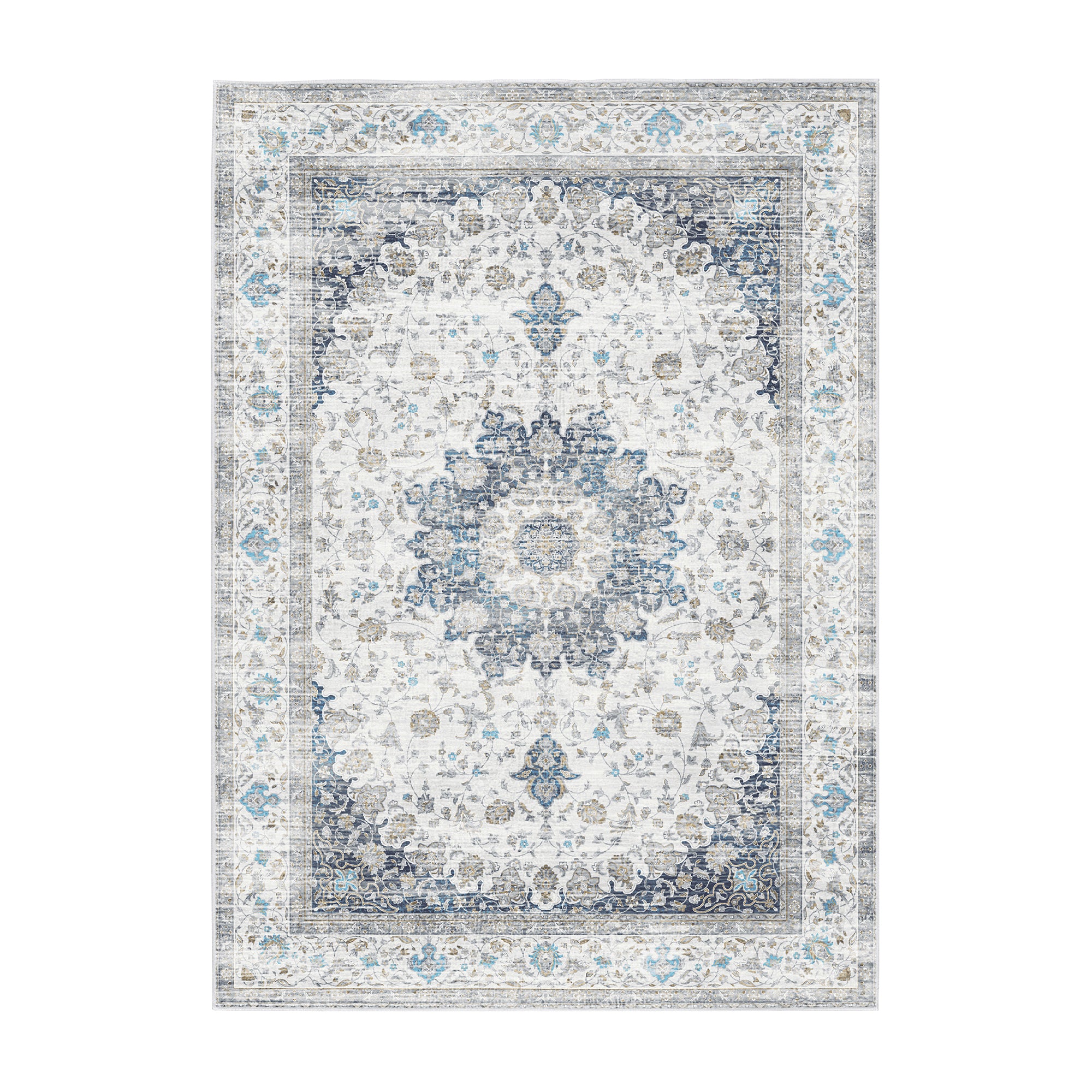 Vespera Medallion Silver Machine Washable Rug