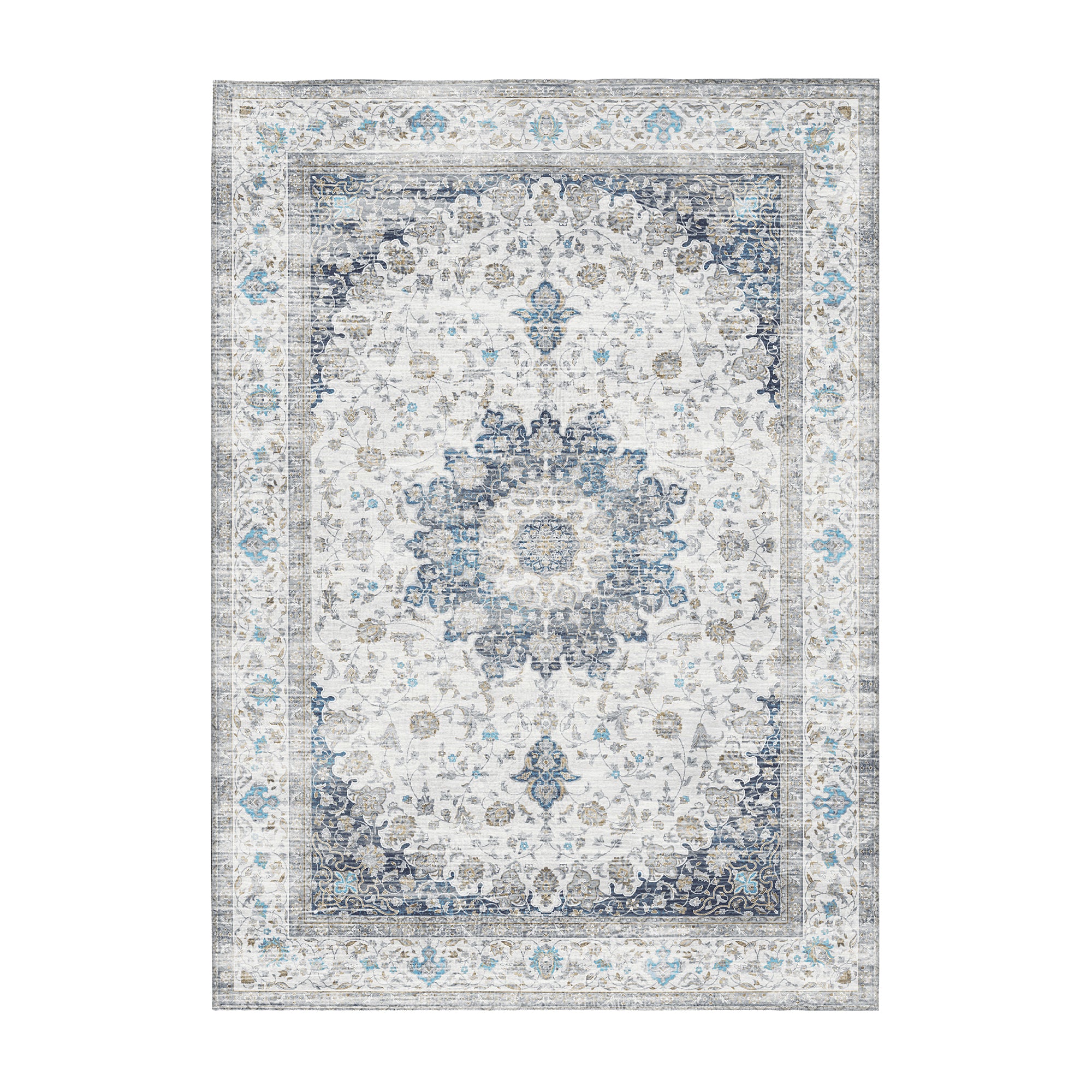 Vespera Medallion Silver Machine Washable Rug