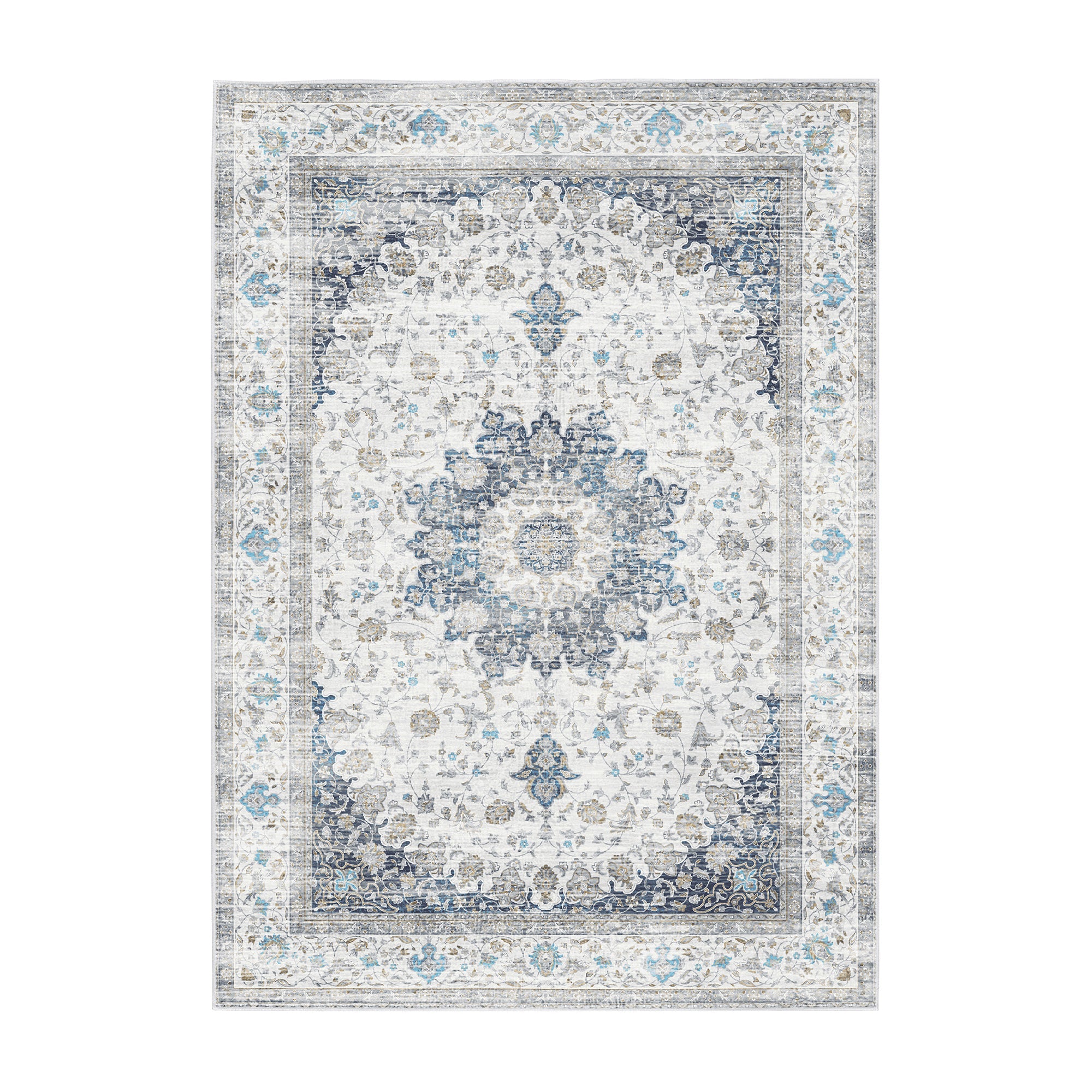 Vespera Medallion Silver Kitchen Machine Washable Rug