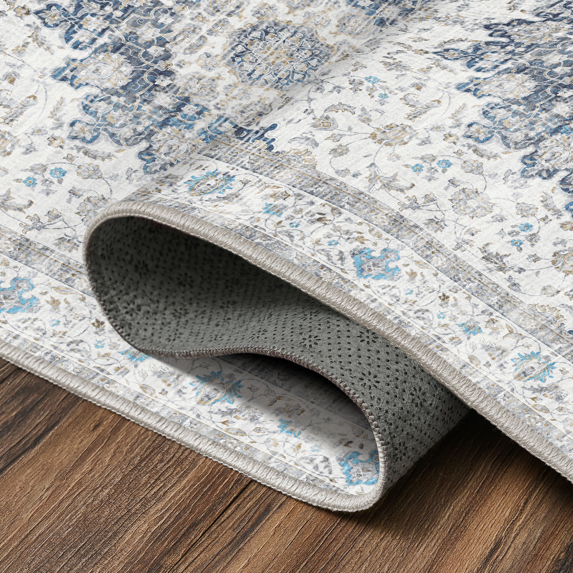 Vespera Medallion Silver Machine Washable Rug