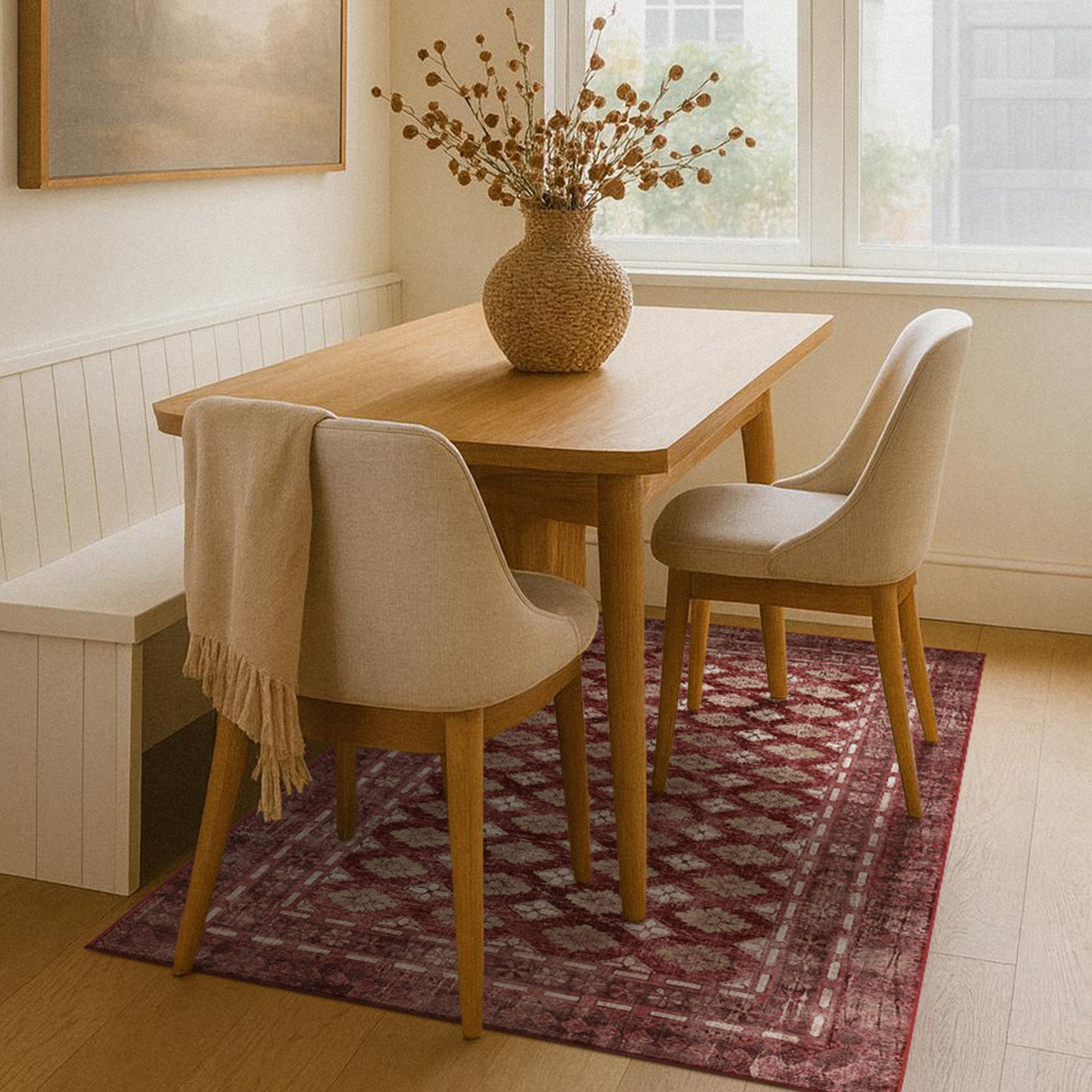 Elara Rouge Bathroom Machine Washable Rug