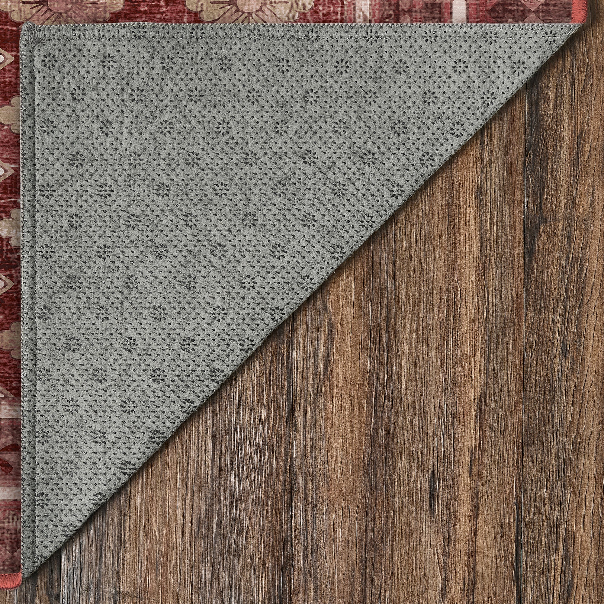 Elara Rouge Bathroom Machine Washable Rug