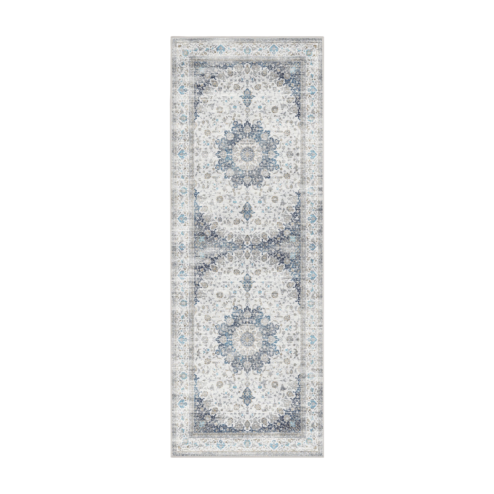 Vespera Medallion Silver Machine Washable Rug