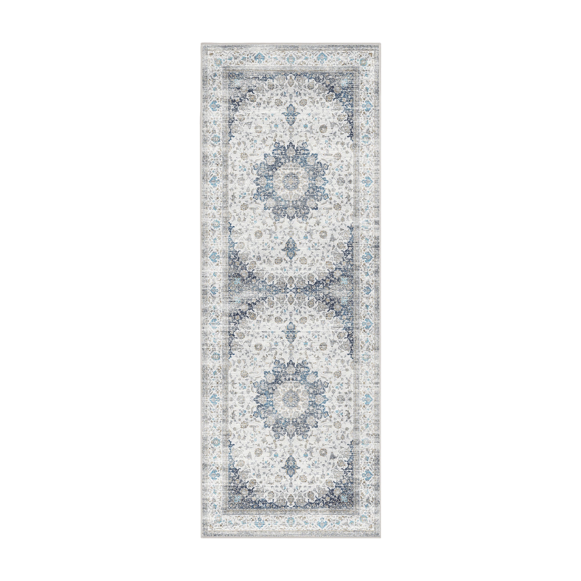 Vespera Medallion Silver Dining Room Machine Washable Rug