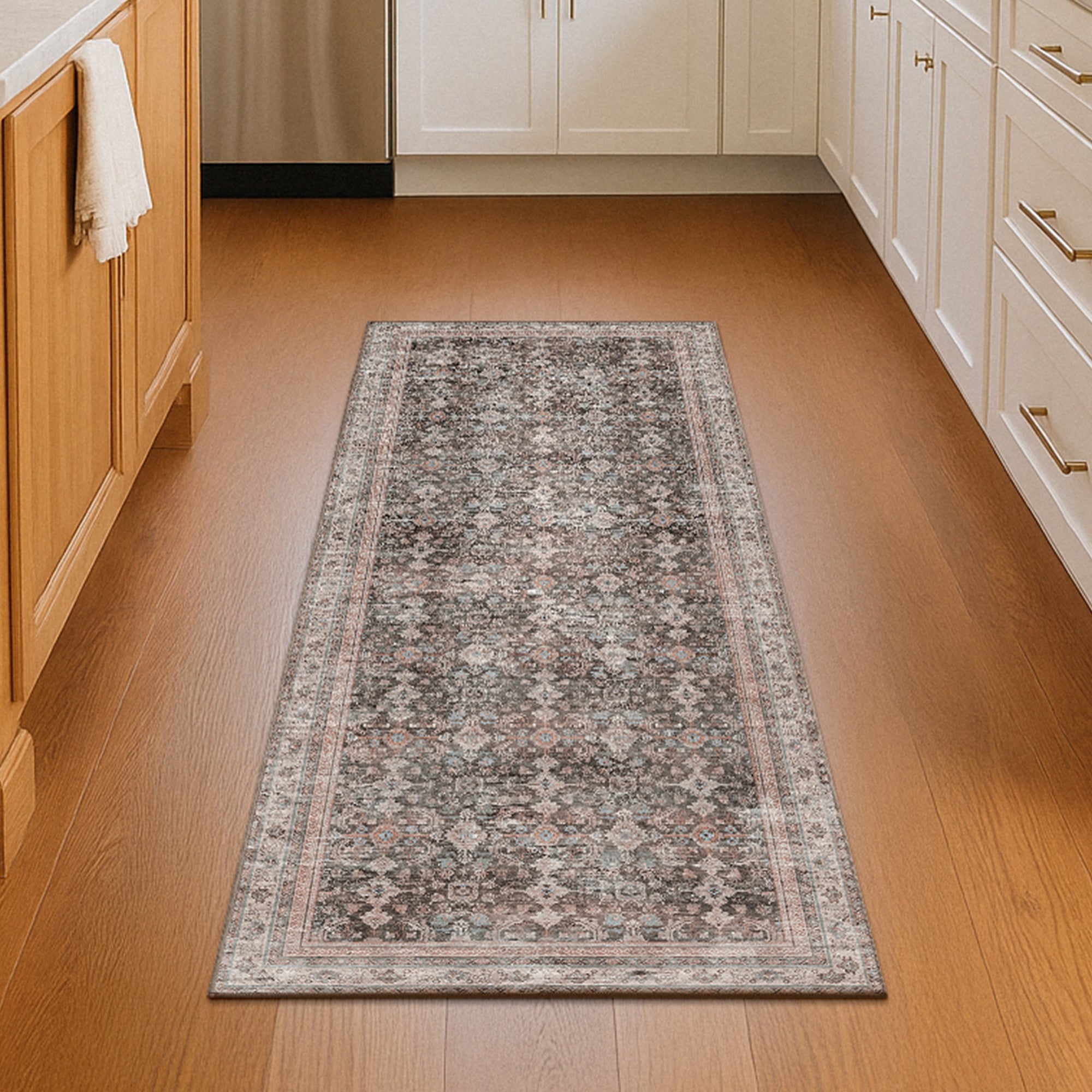 Verdelle Taupe Kitchen Machine Washable Rug