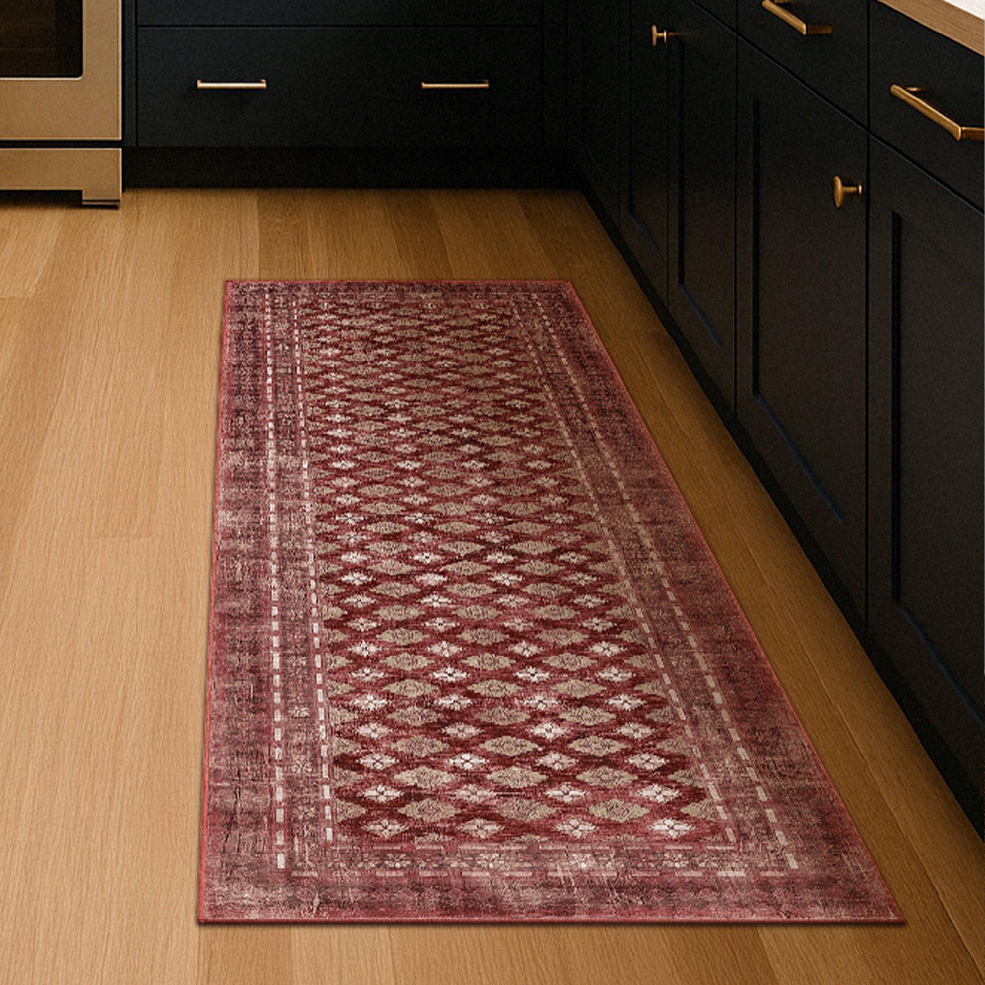 Elara Rouge Kitchen Machine Washable Rug