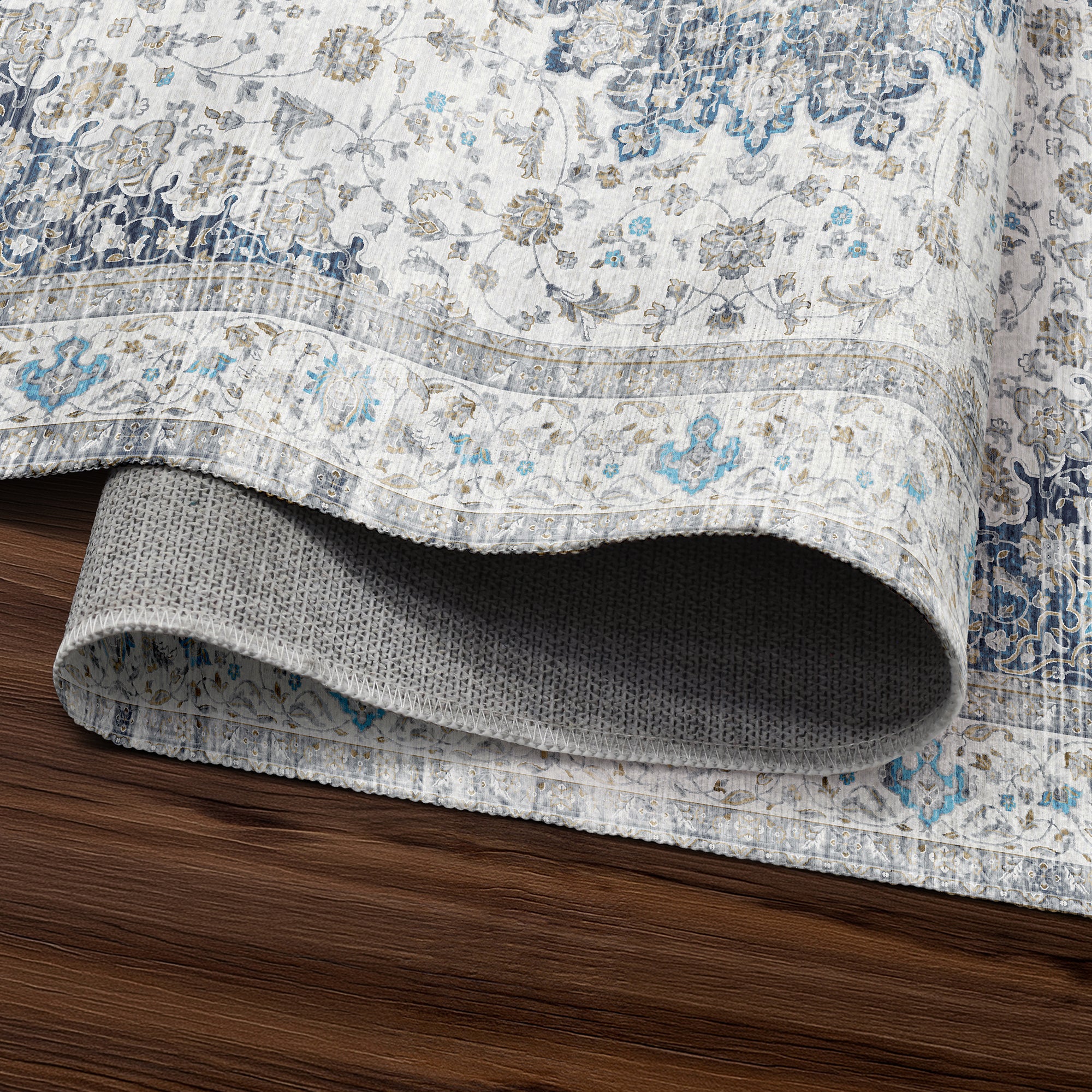 Vespera Medallion Silver Machine Washable Rug