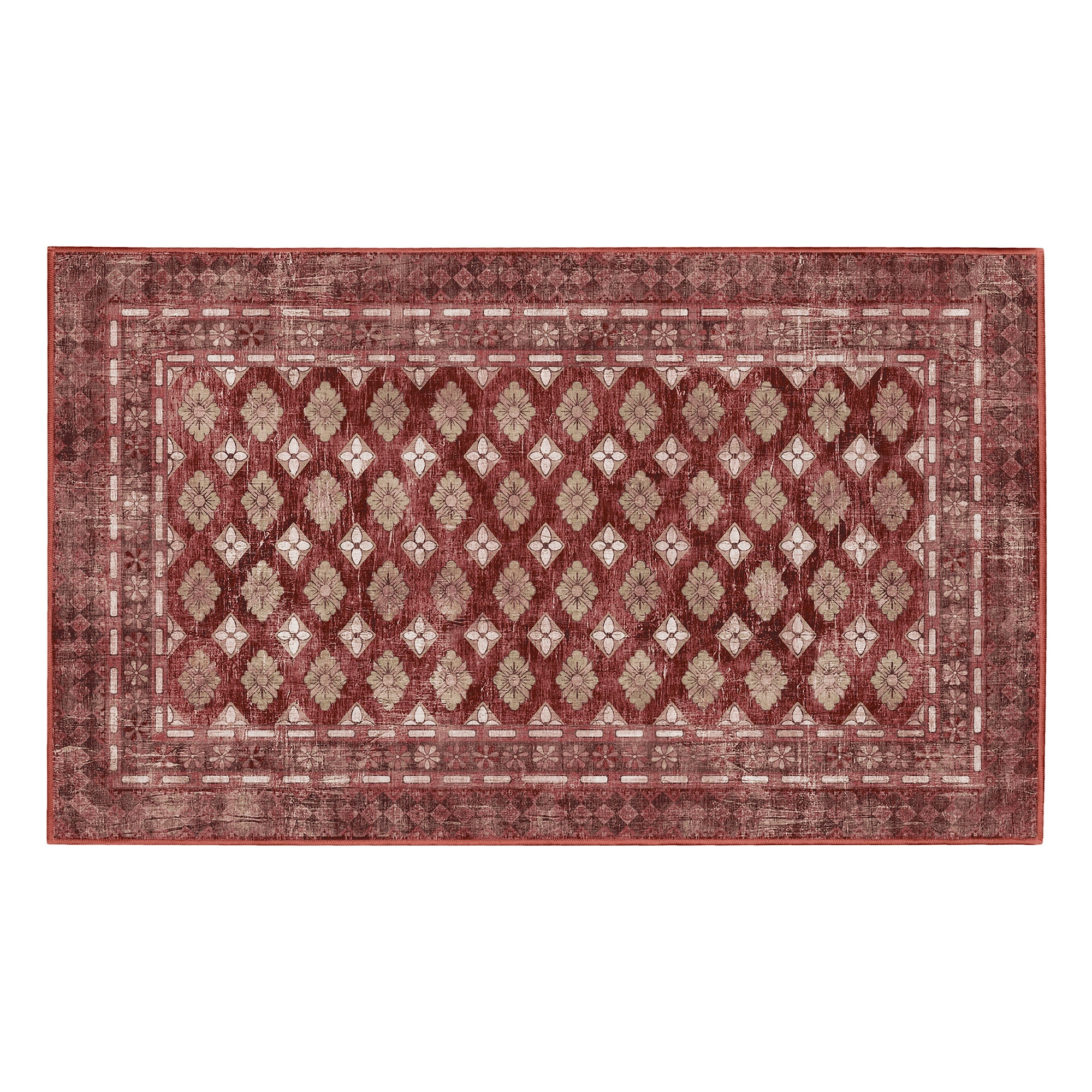 Elara Rouge Bathroom Machine Washable Rug