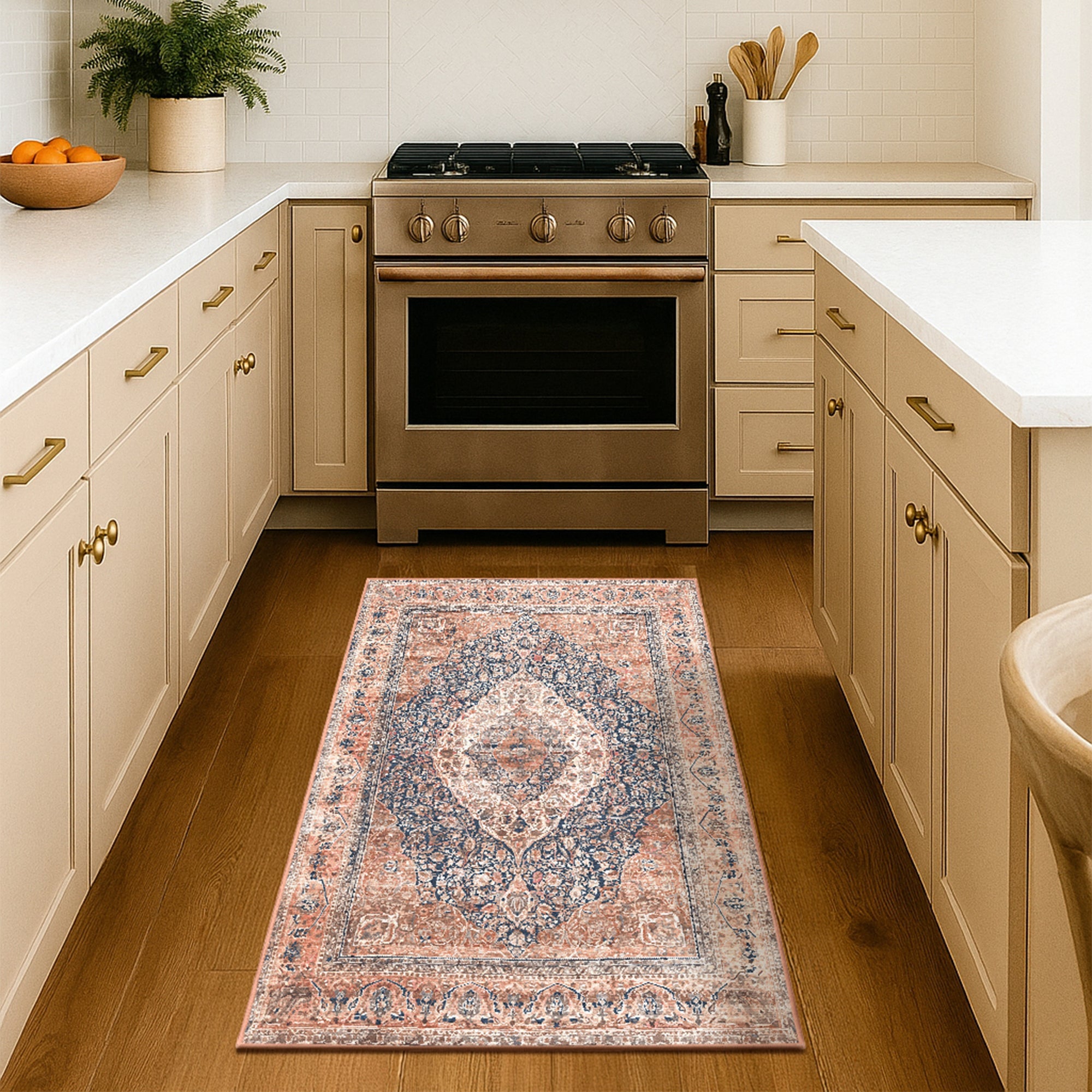 Isabel Vintage Coral Bathroom Machine Washable Rug