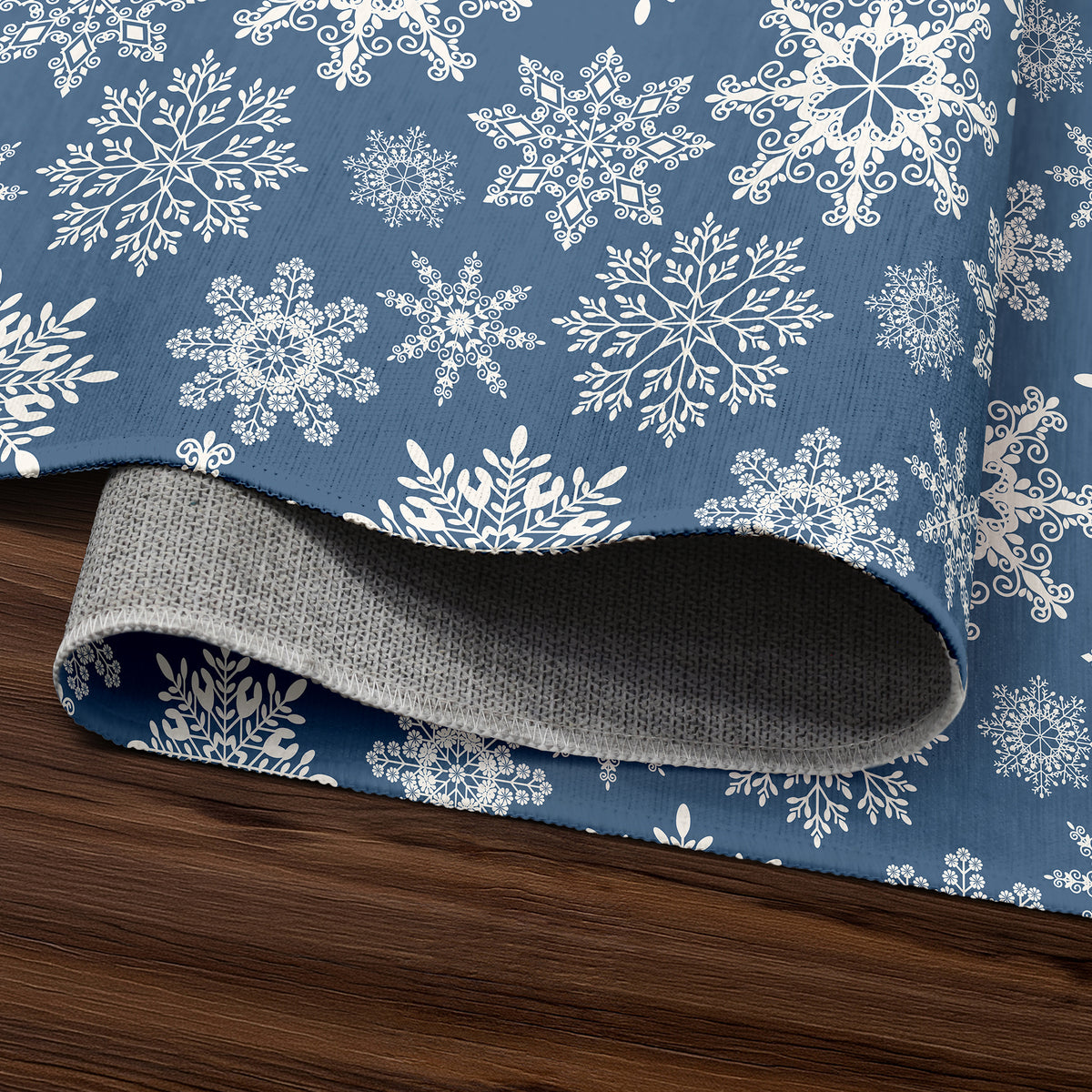 Holiday Winter Christmas Snowflakes Blue Machine Washable Area Rug, Blue Traditional design, Ruggable style washable rug for Living Room, Bedroom, Kitchen and Hallway.