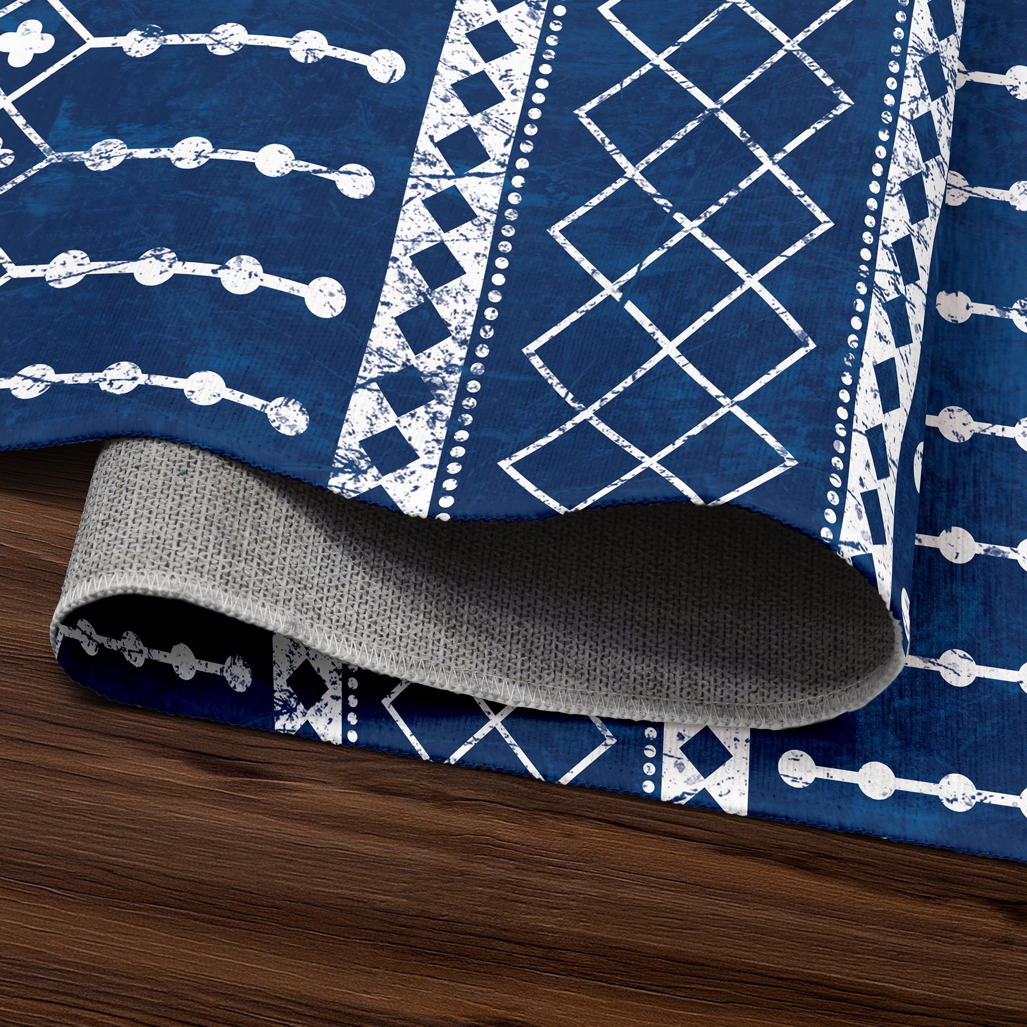 Amelia Moroccan Blue White Machine Washable Rug
