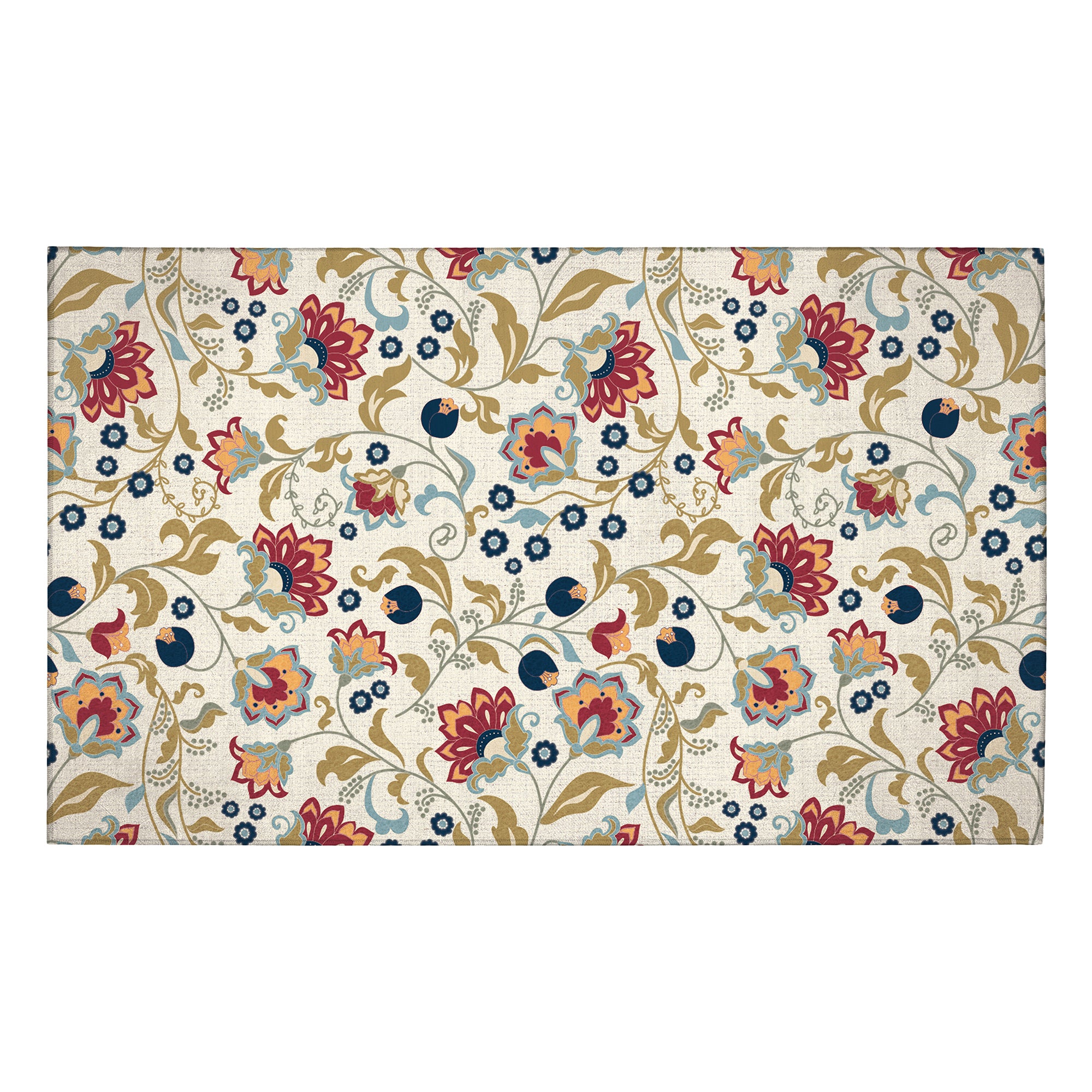 Zinnia Floral Machine Washable Rug 3 x 5 ft – Vintage Boho Botanical Non Slip Area Rug