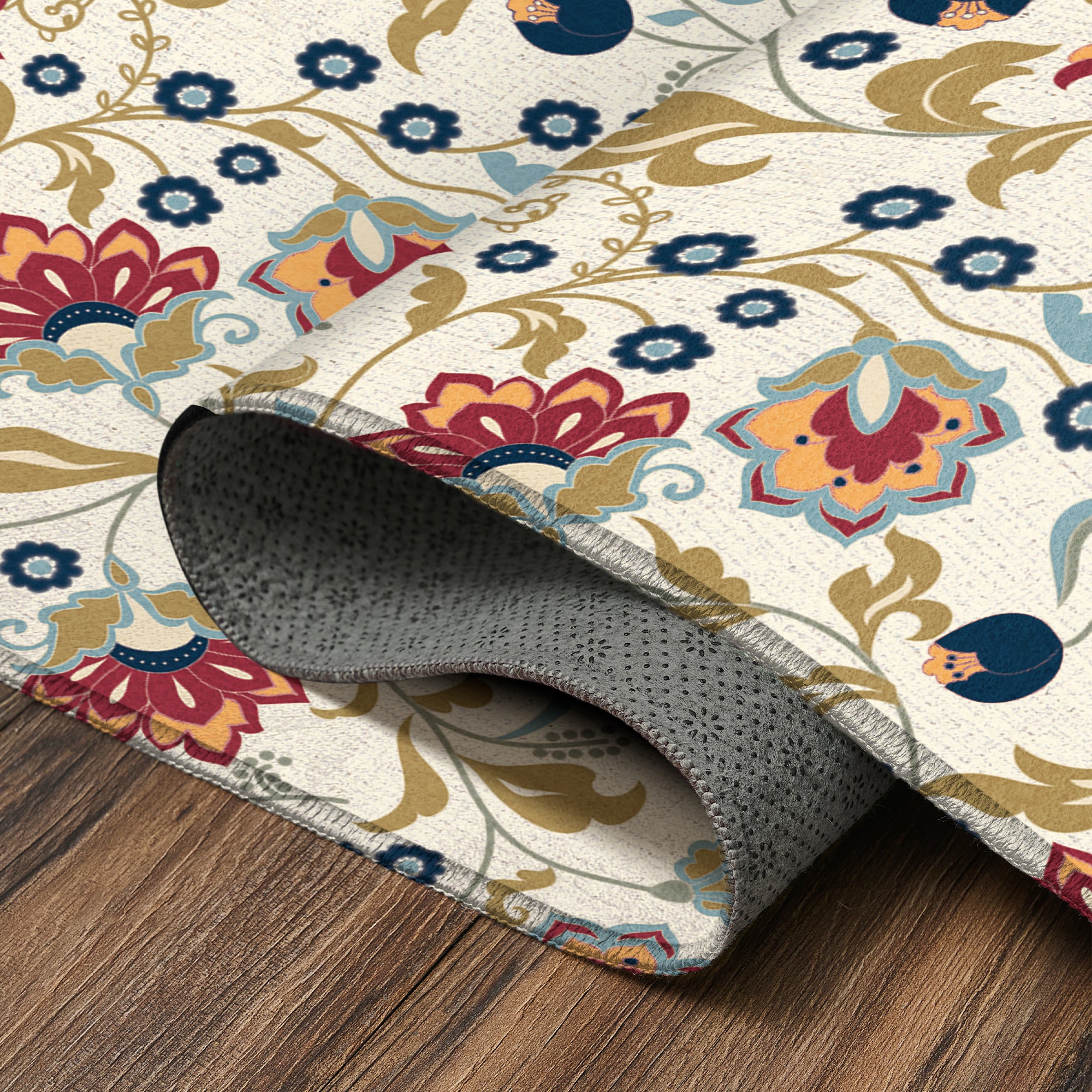 Zinnea Floral Red Blue Machine Washable Rug