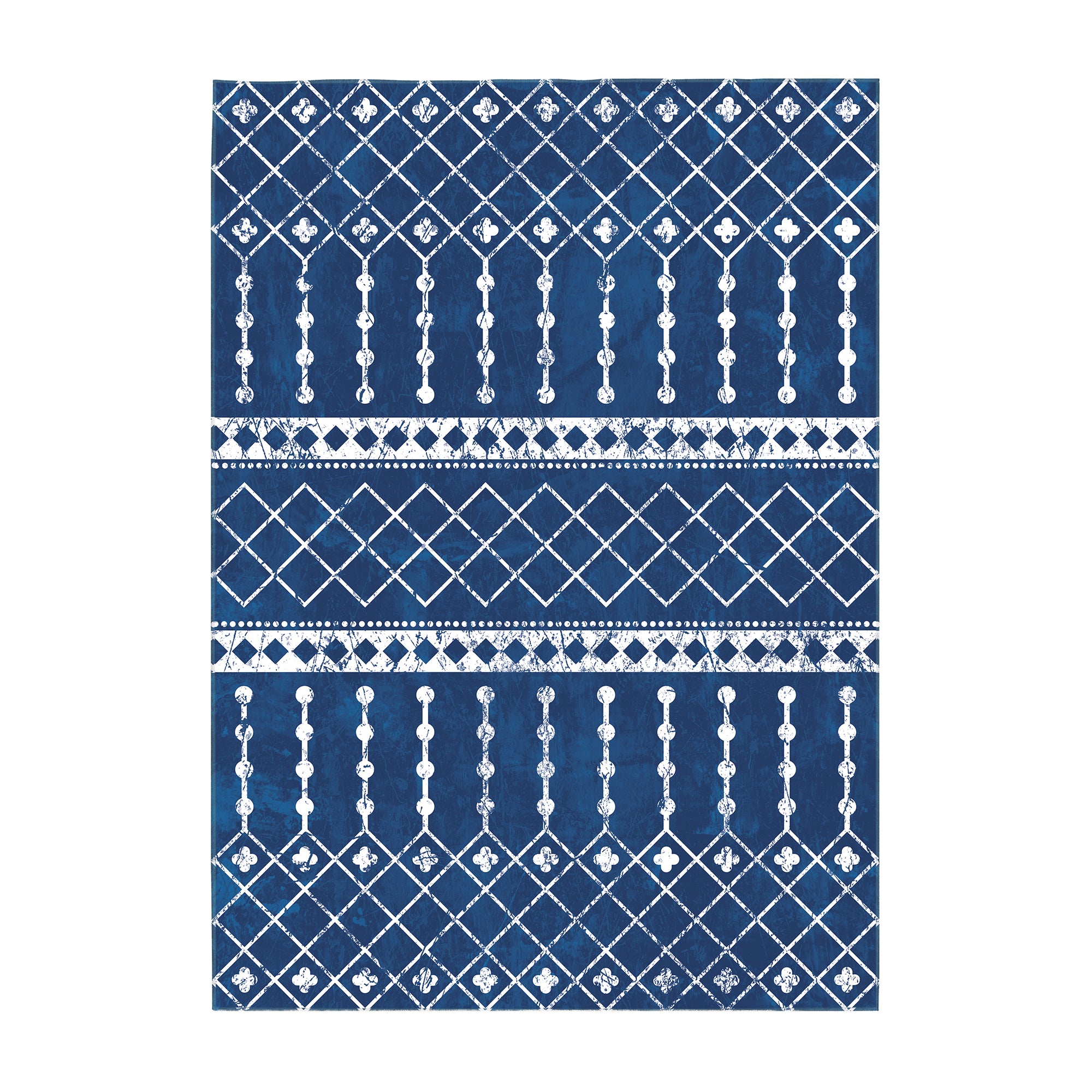Amelia Moroccan Blue White Machine Washable Rug