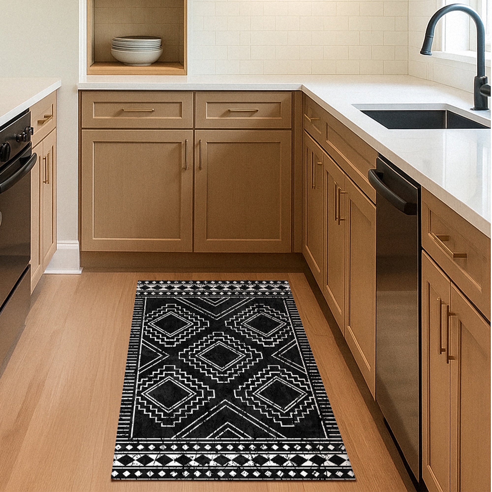 Capri Triangle Black White Machine Washable Rug
