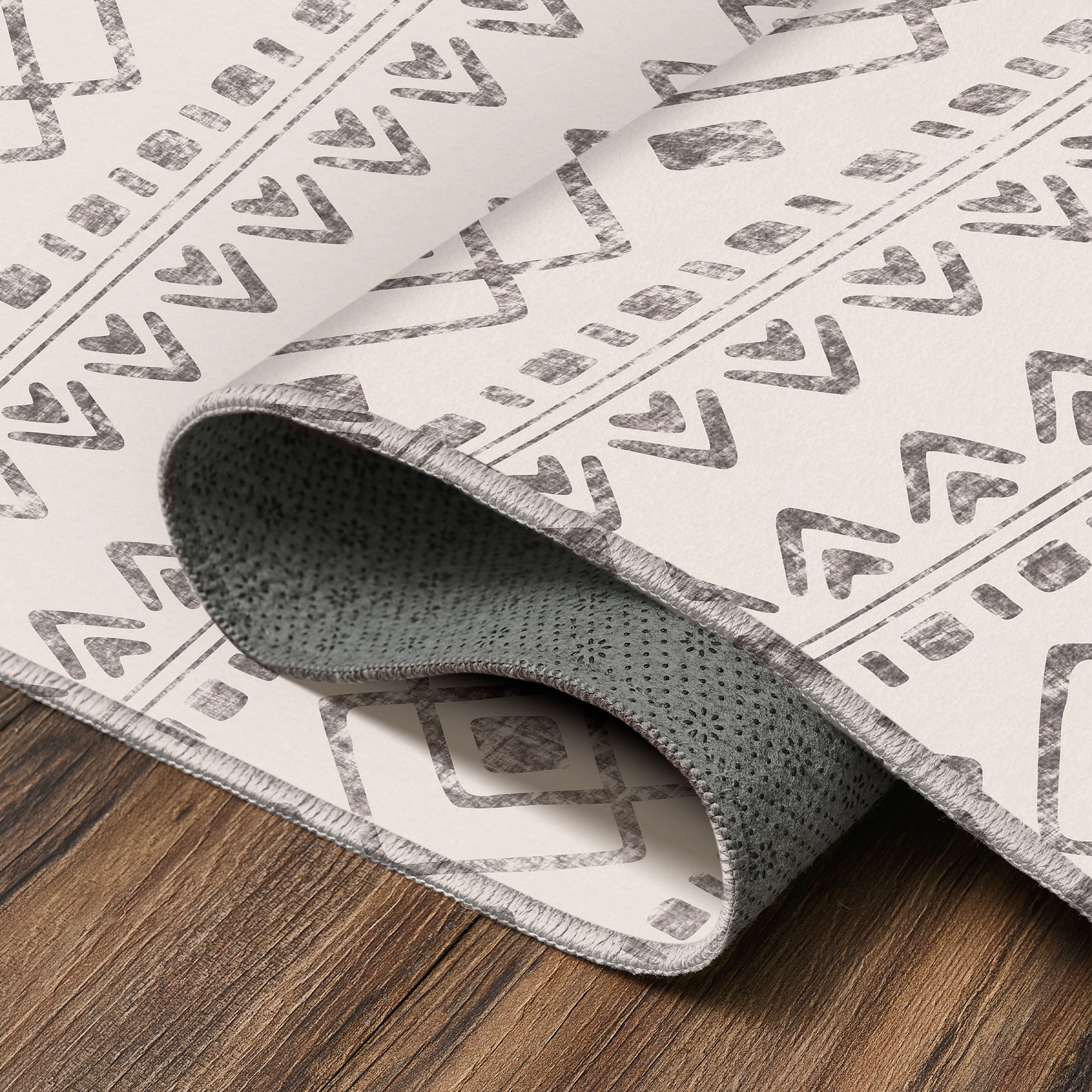 Ebony Distressed Tribal Beige Machine Washable Rug