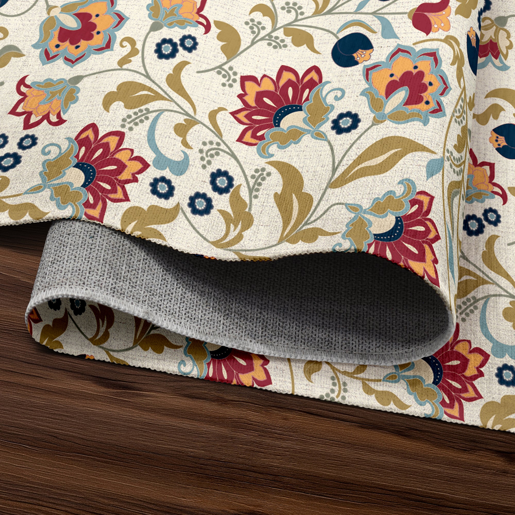 Zinnea Floral Red Blue Machine Washable Rug