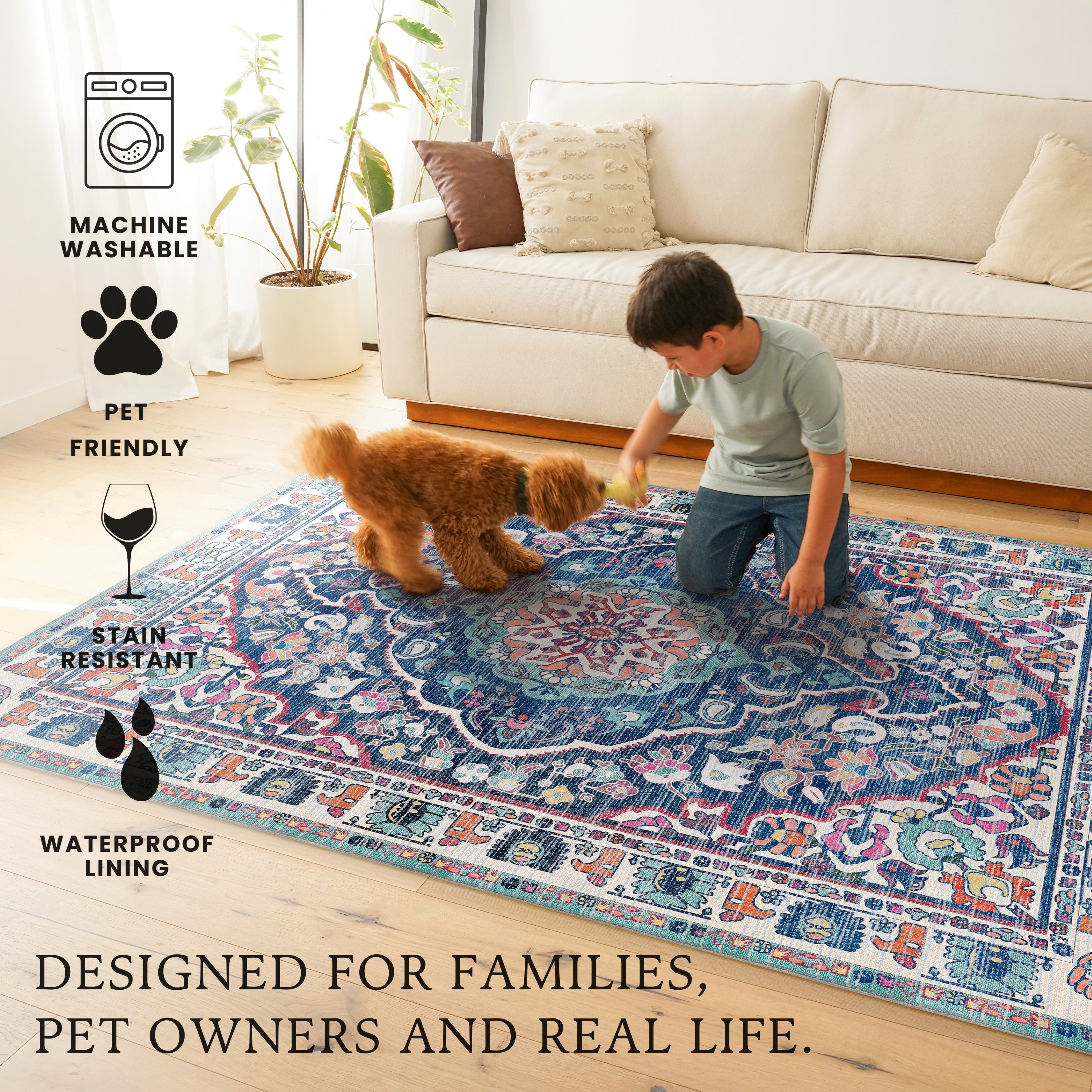 Capri Medallion Multicolor Machine Washable Rug