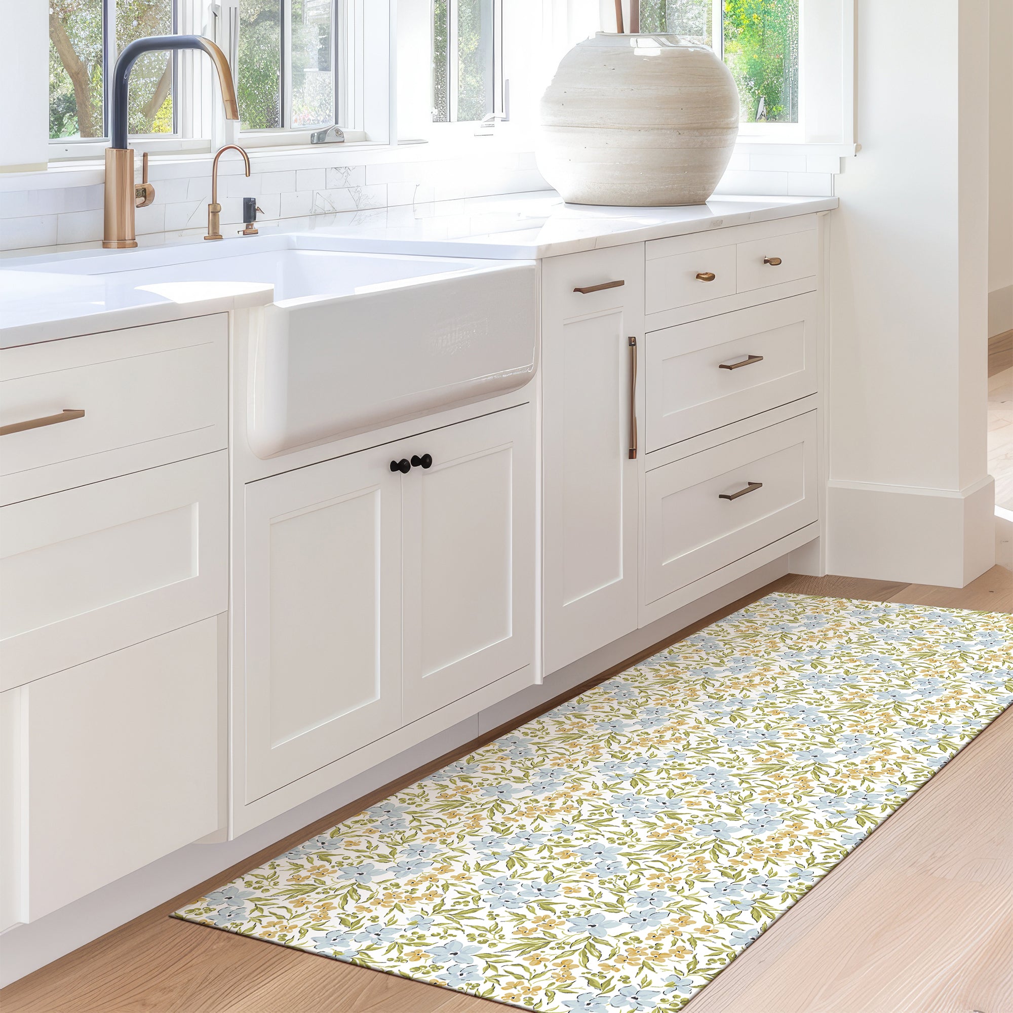 Eloise Floral Blue Machine Washable Rug