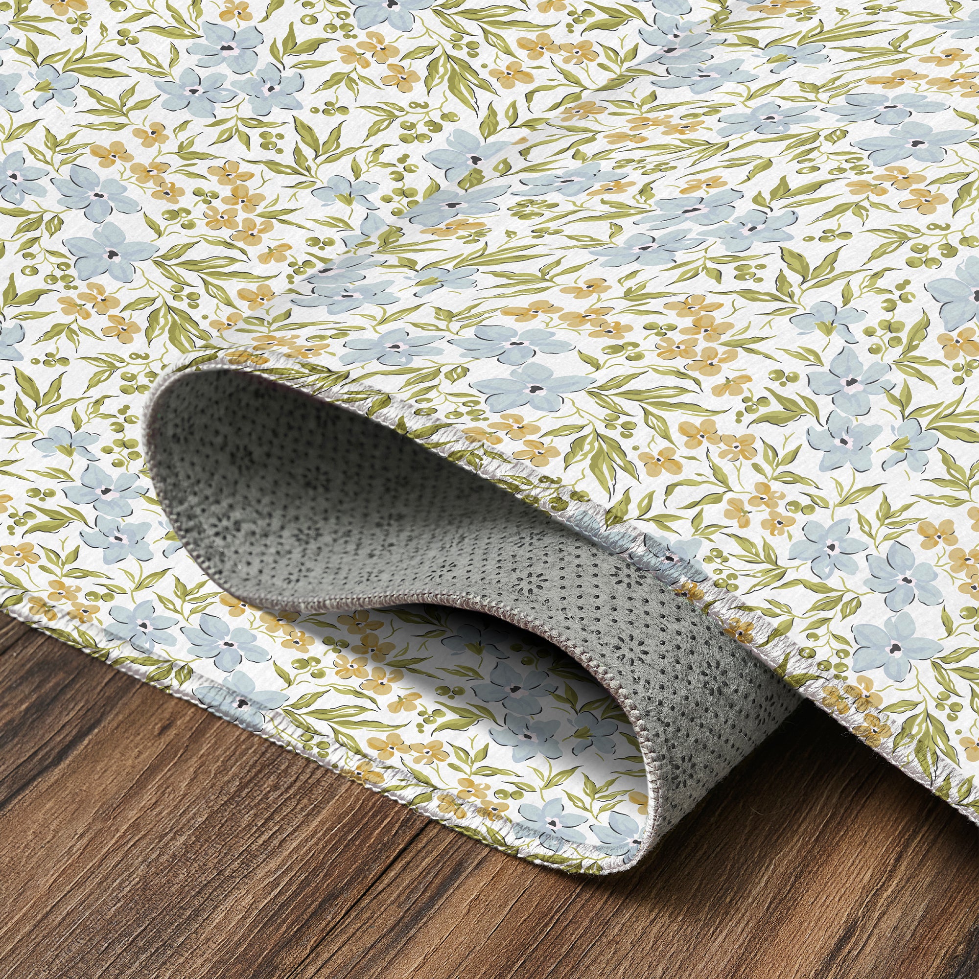 Eloise Floral Blue Machine Washable Rug