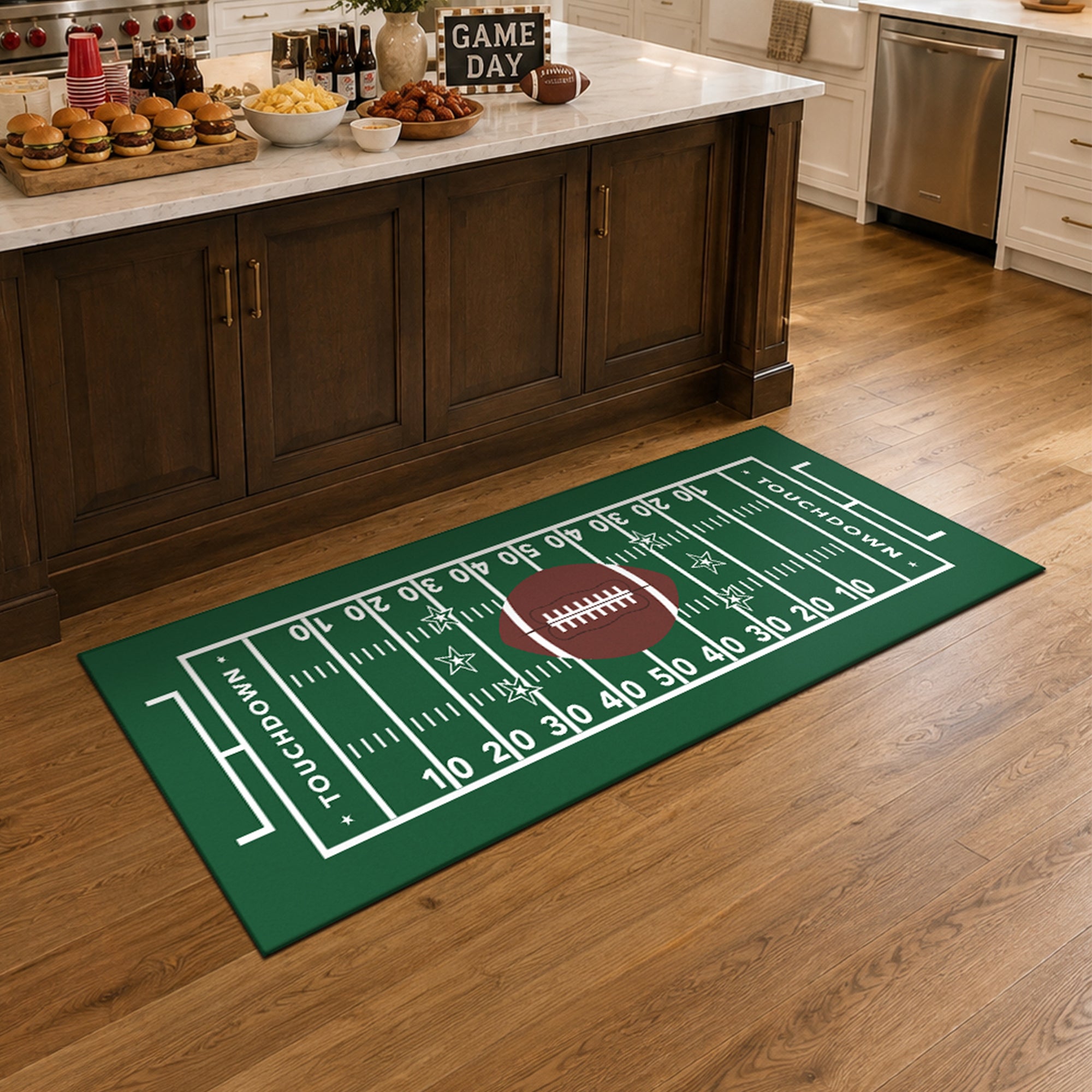 Football Touchdown Field Machine Washable Rug