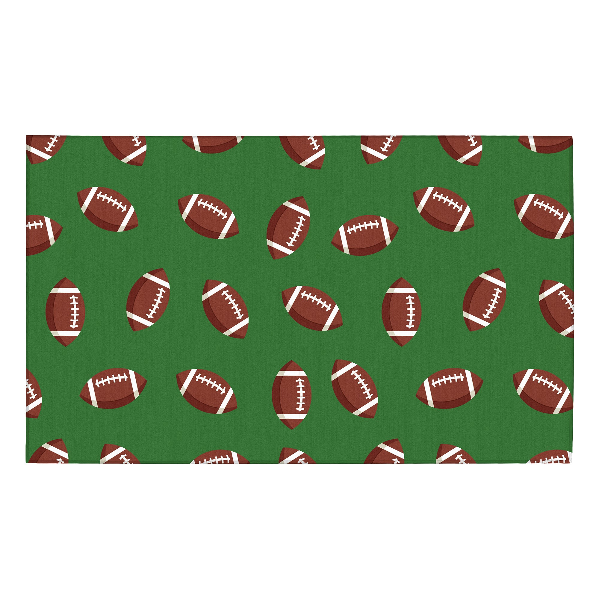 Football Pattern Green Machine Washable Rug
