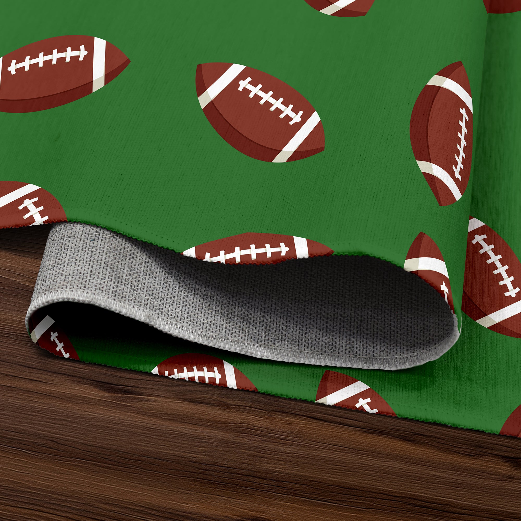 Football Pattern Green Machine Washable Rug
