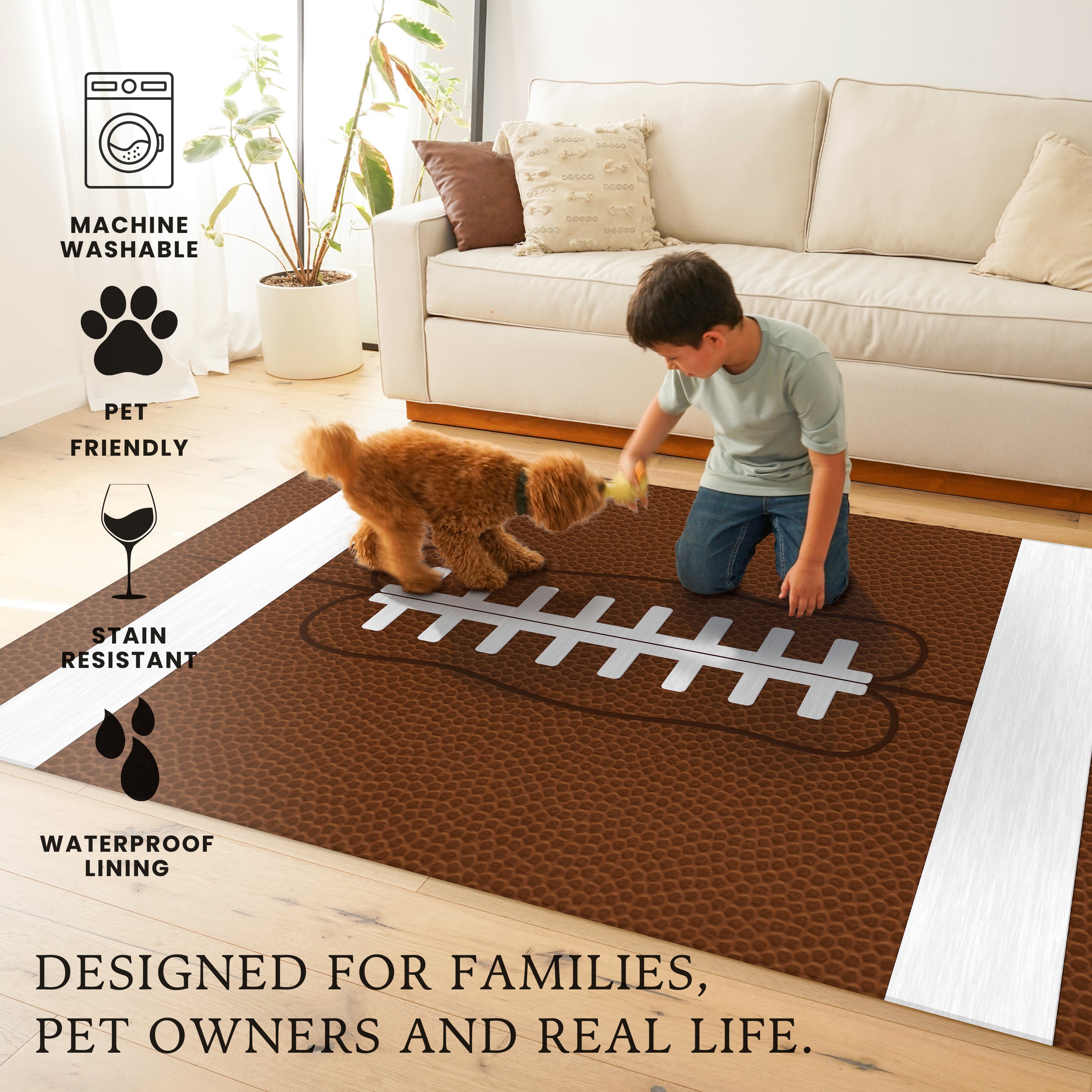 Football Machine Washable Rug