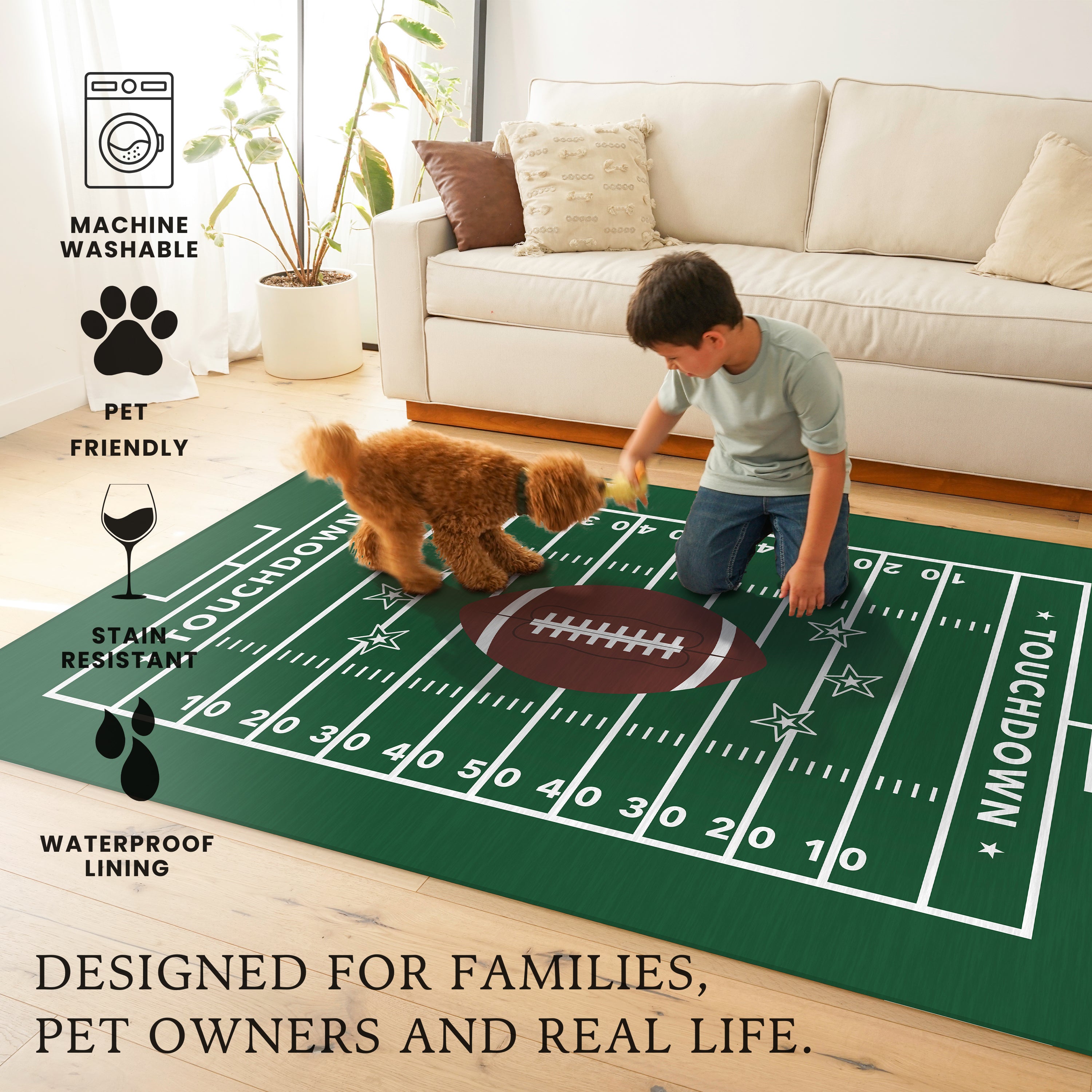 Football Touchdown Field Machine Washable Rug
