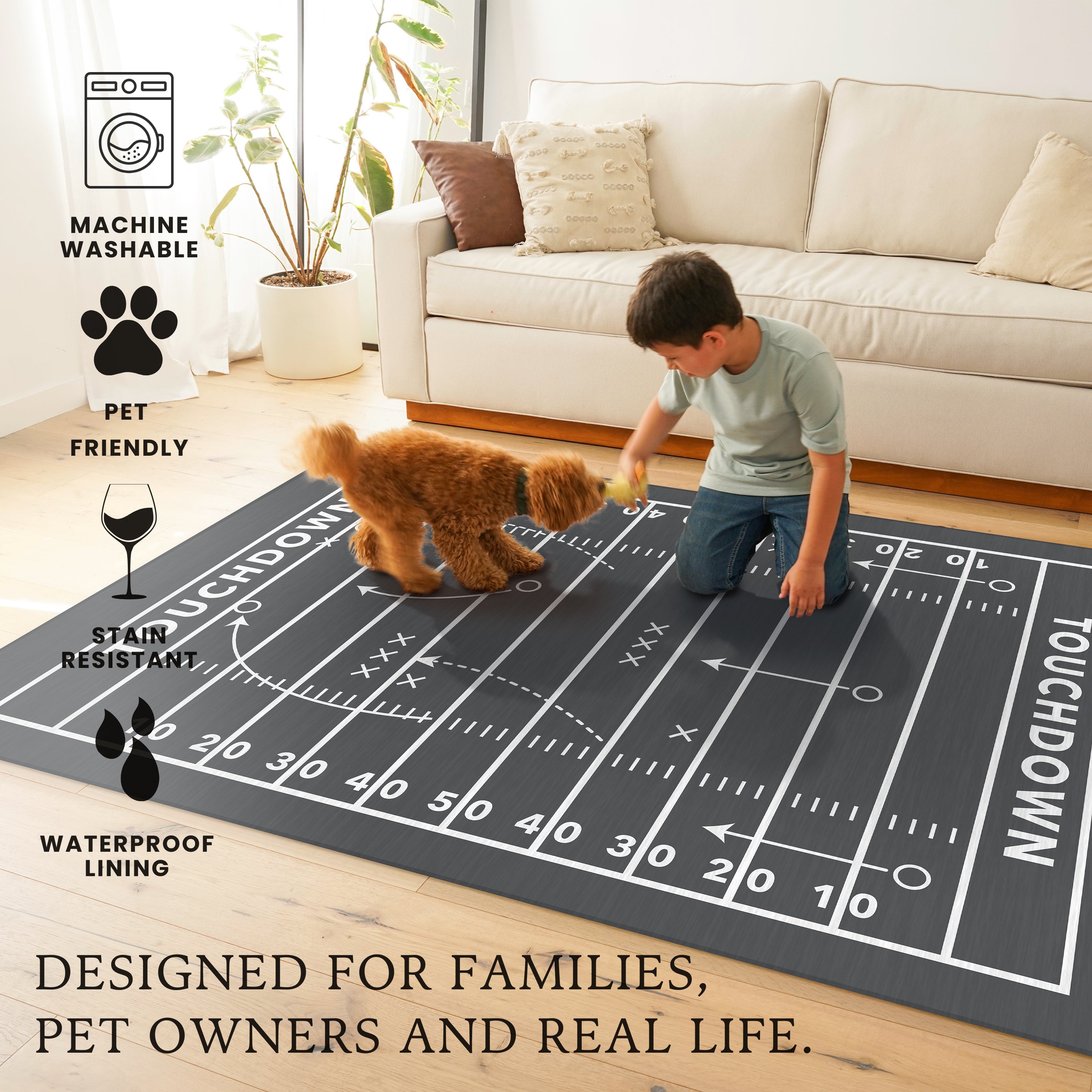 Football Touchdown Playbook Machine Washable Rug