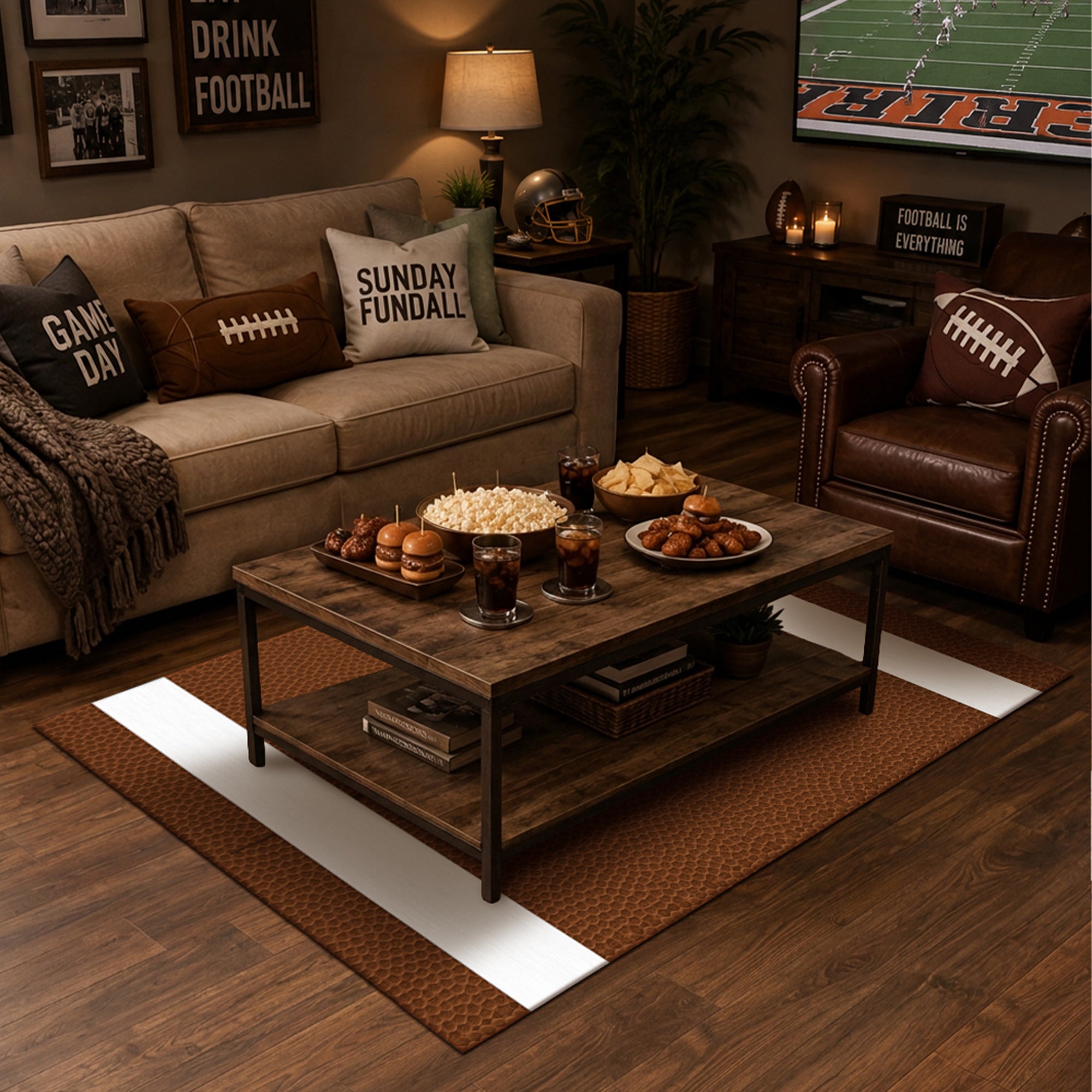 Football Machine Washable Rug