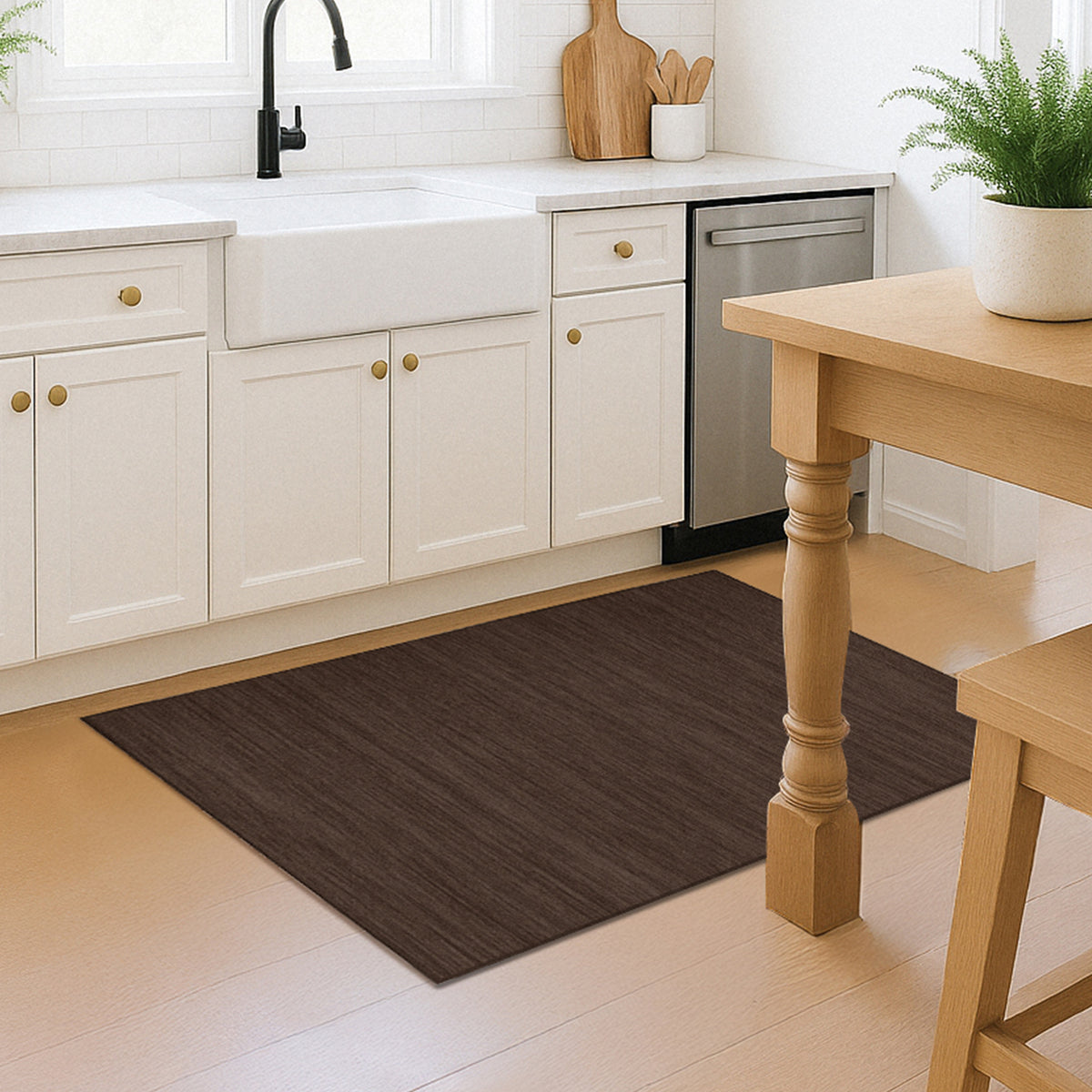 Solid Dark Brown Machine Washable Rug