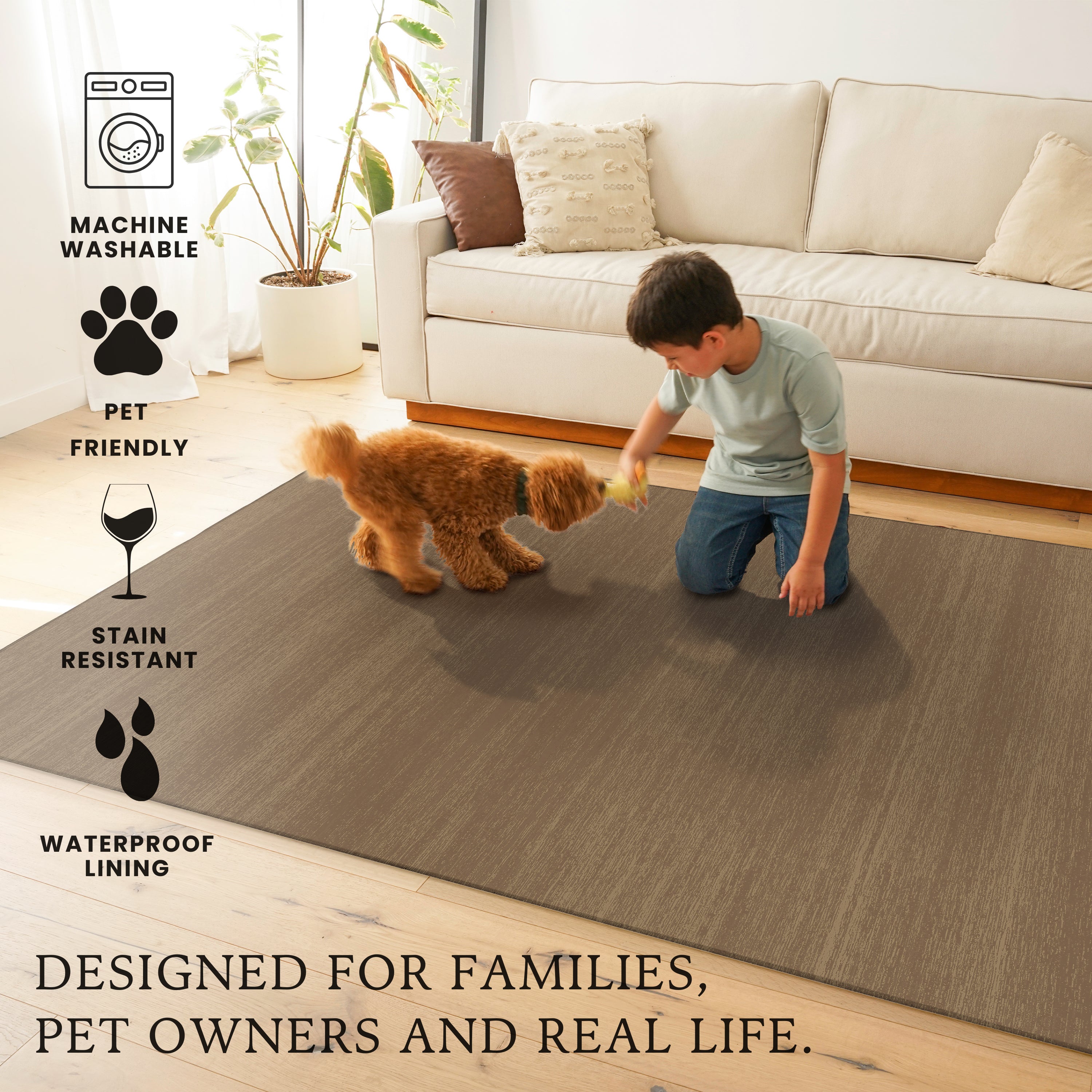 Solid Taupe Machine Washable Rug