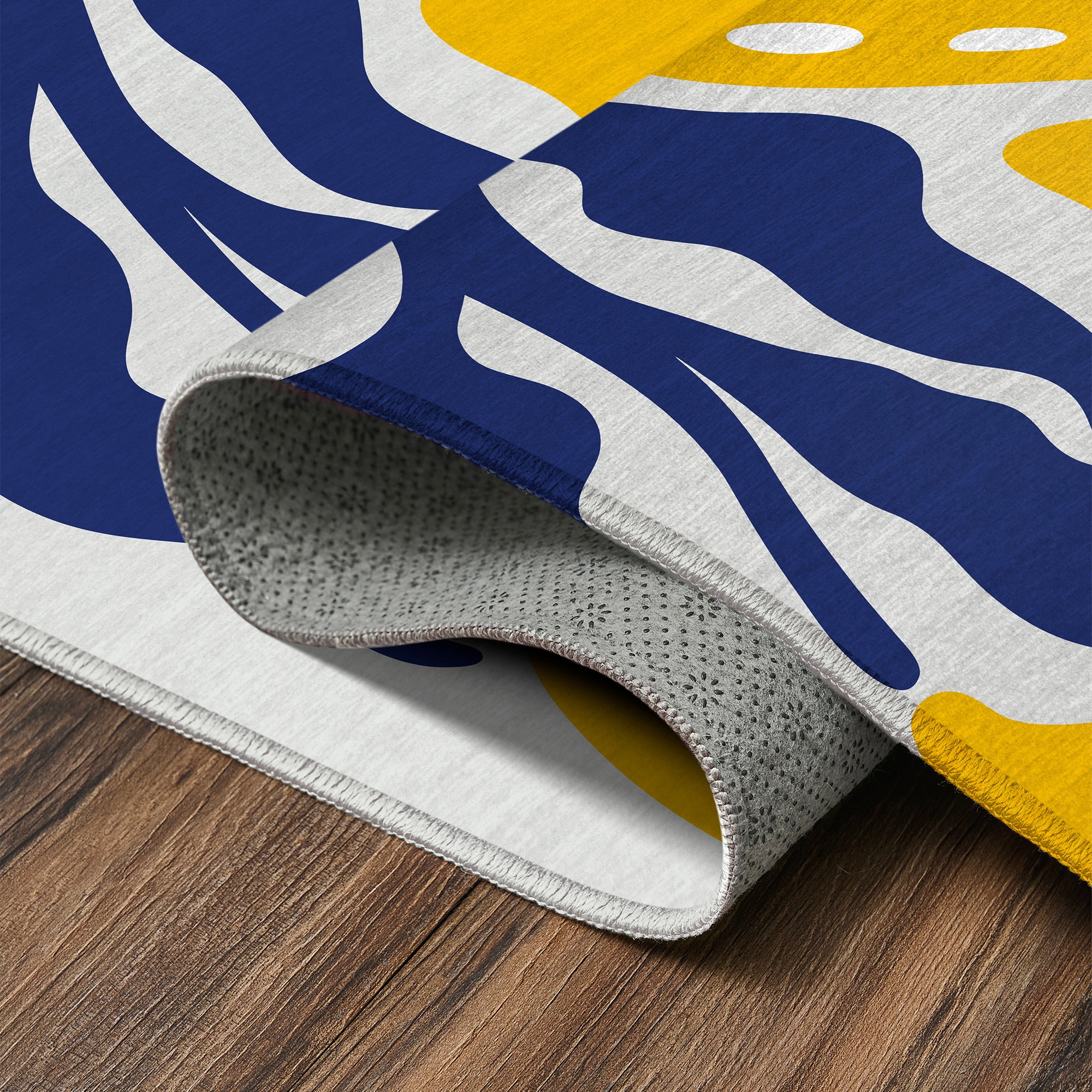 Modern Lemons Navy Yellow Lt. Grey Kitchen Washable Rug
