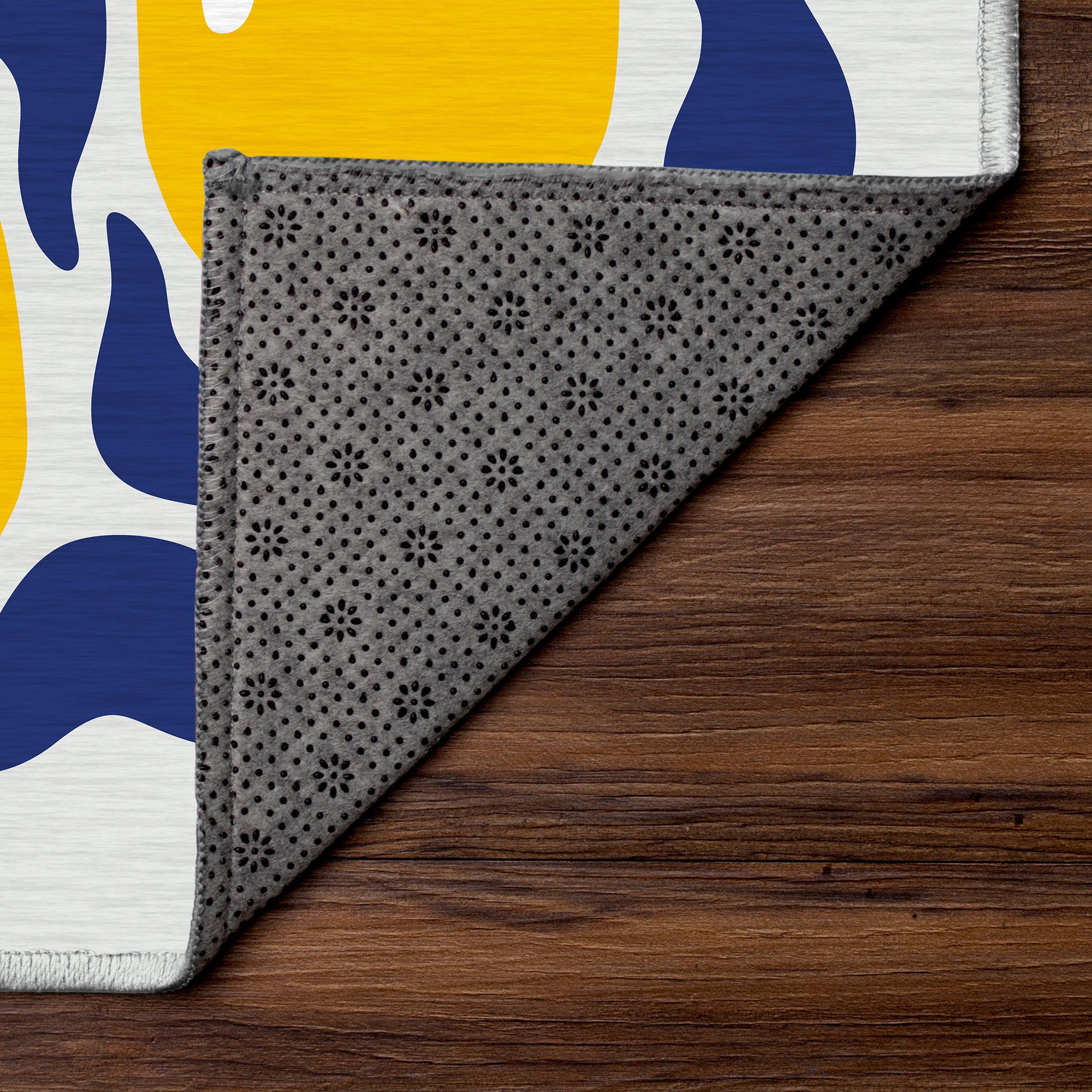 Modern Lemons Navy Yellow Lt. Grey Machine Washable Rug