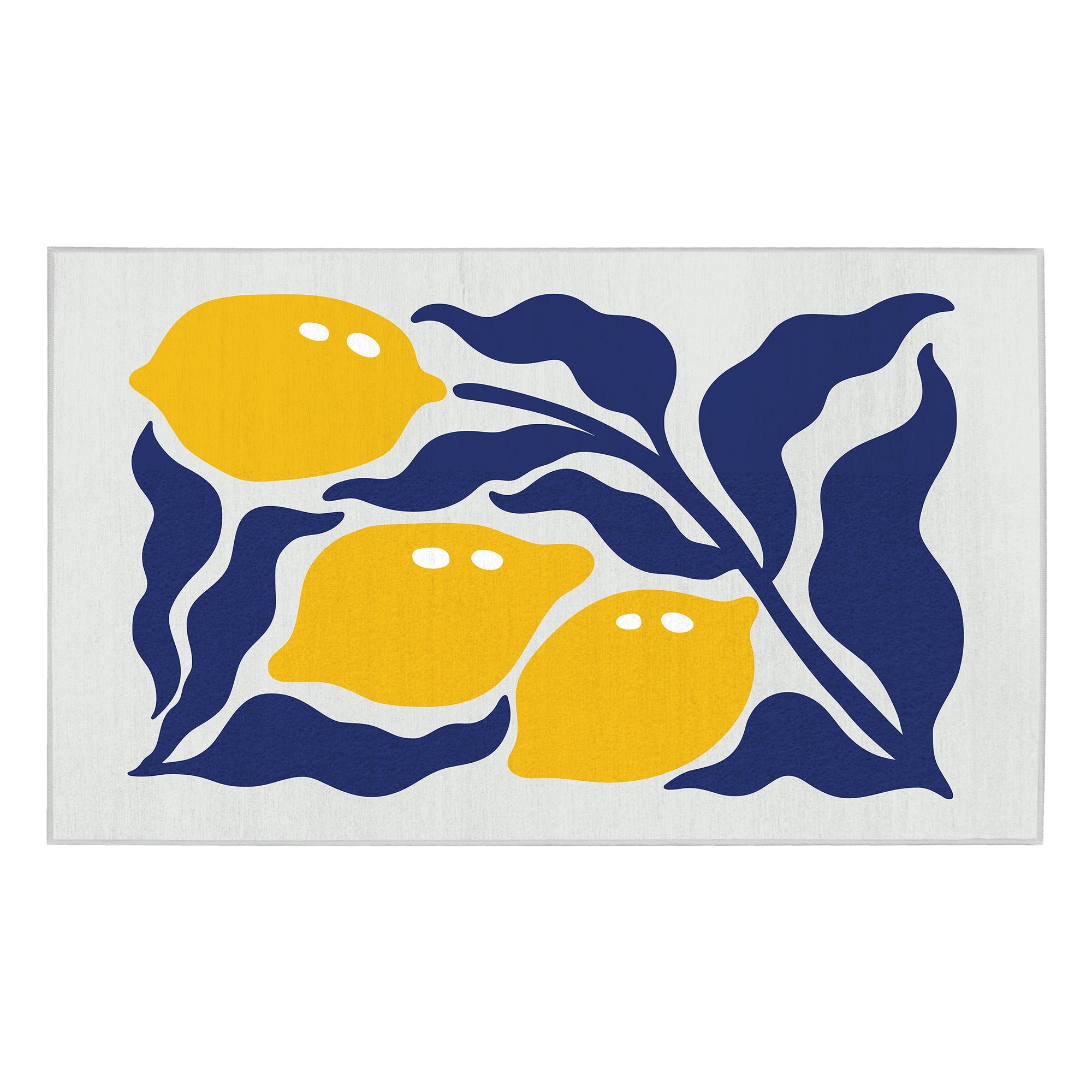 Modern Lemons Navy Yellow Lt. Grey Kitchen Washable Rug