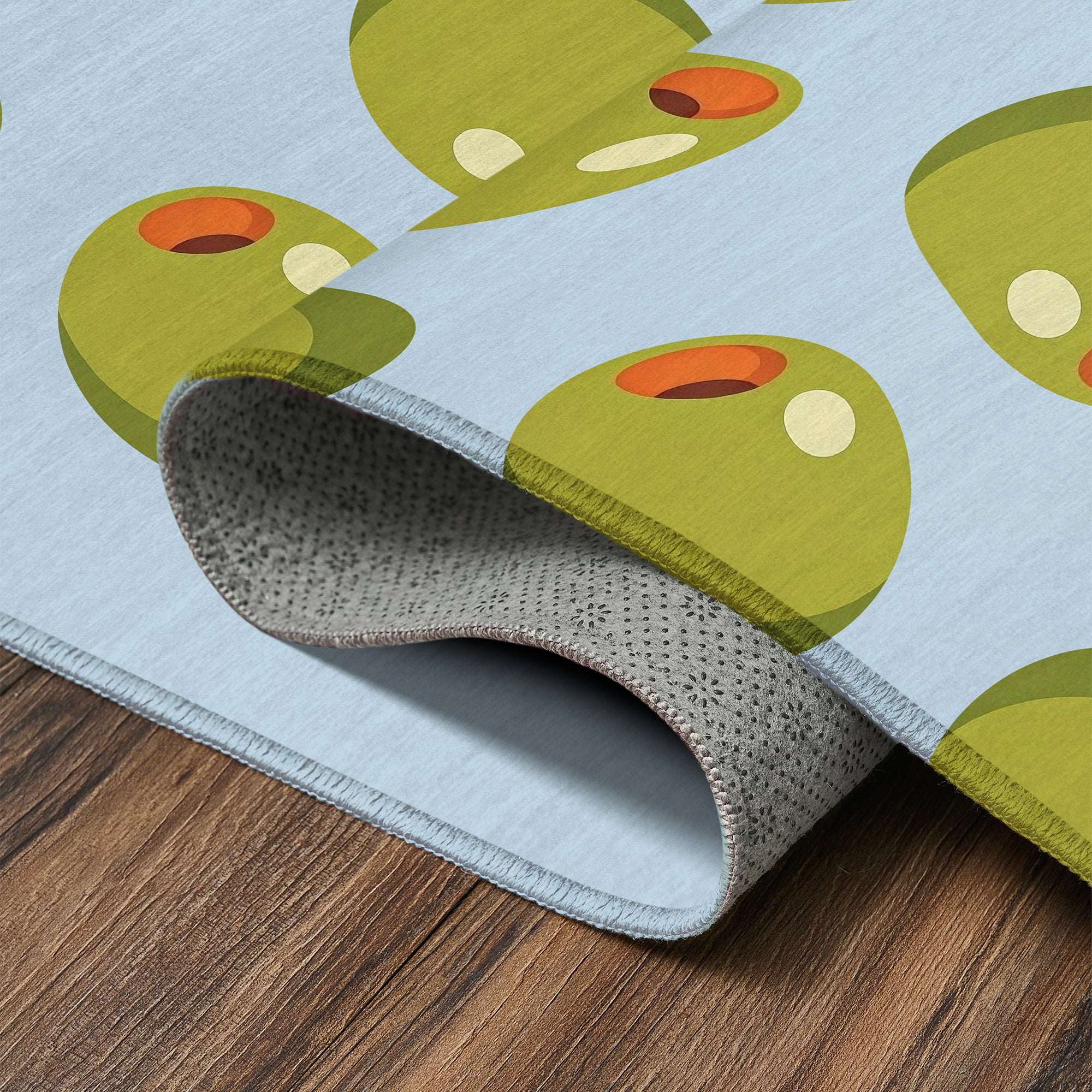 Stuffed Olives Green Light Blue Machine Washable Rug