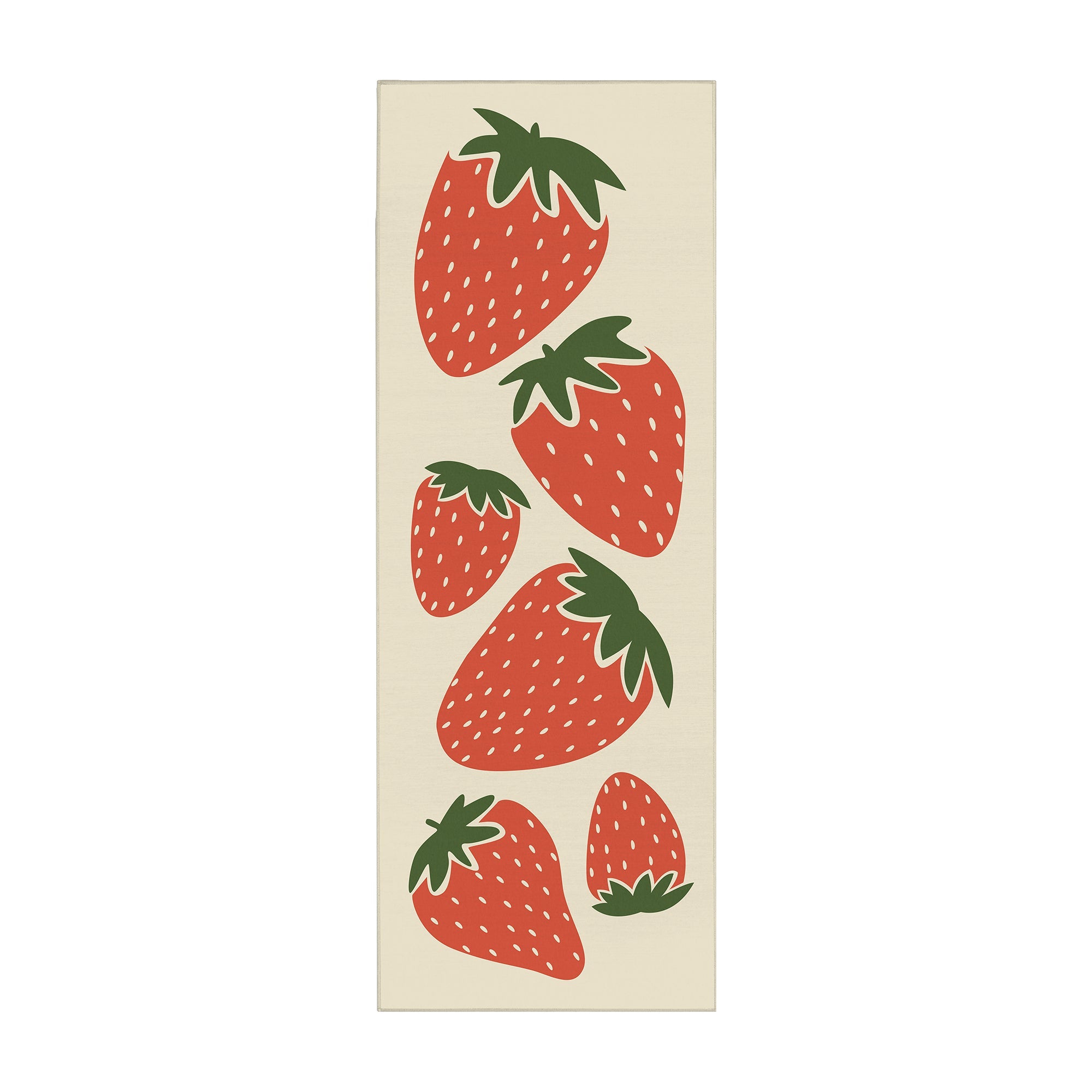 Strawberry Patch Red Green Beige Kitchen Washable Rug