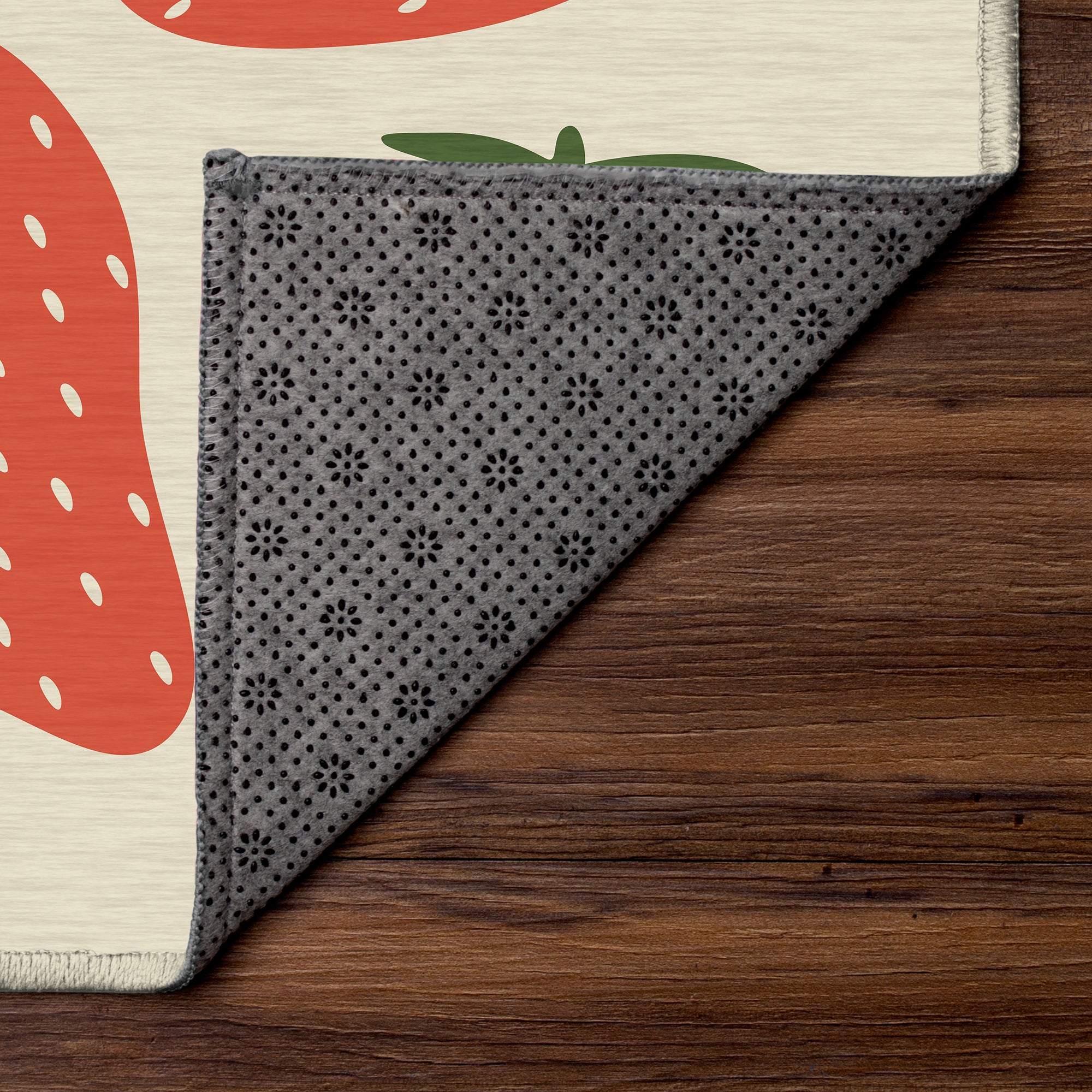 Strawberry Patch Red Green Beige Kitchen Washable Rug