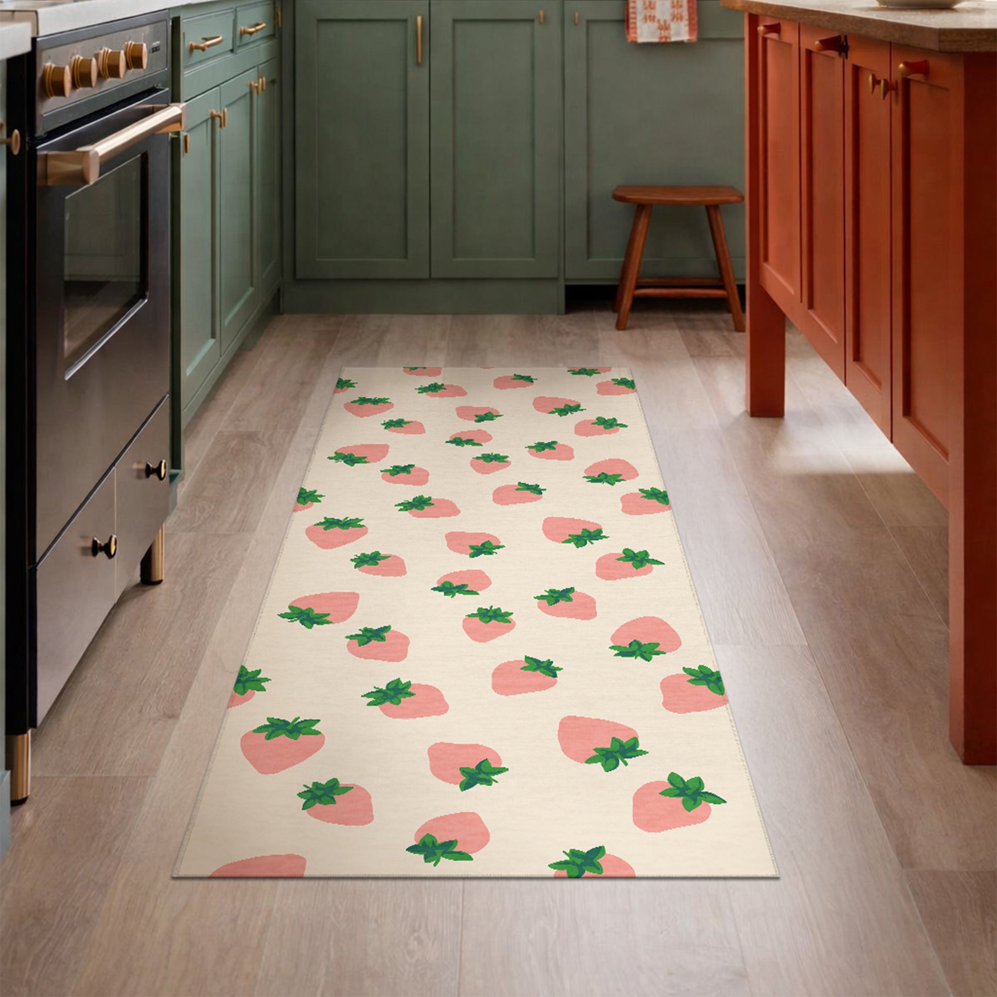 Berry Sweet Pink Green Beige Machine Washable Rug