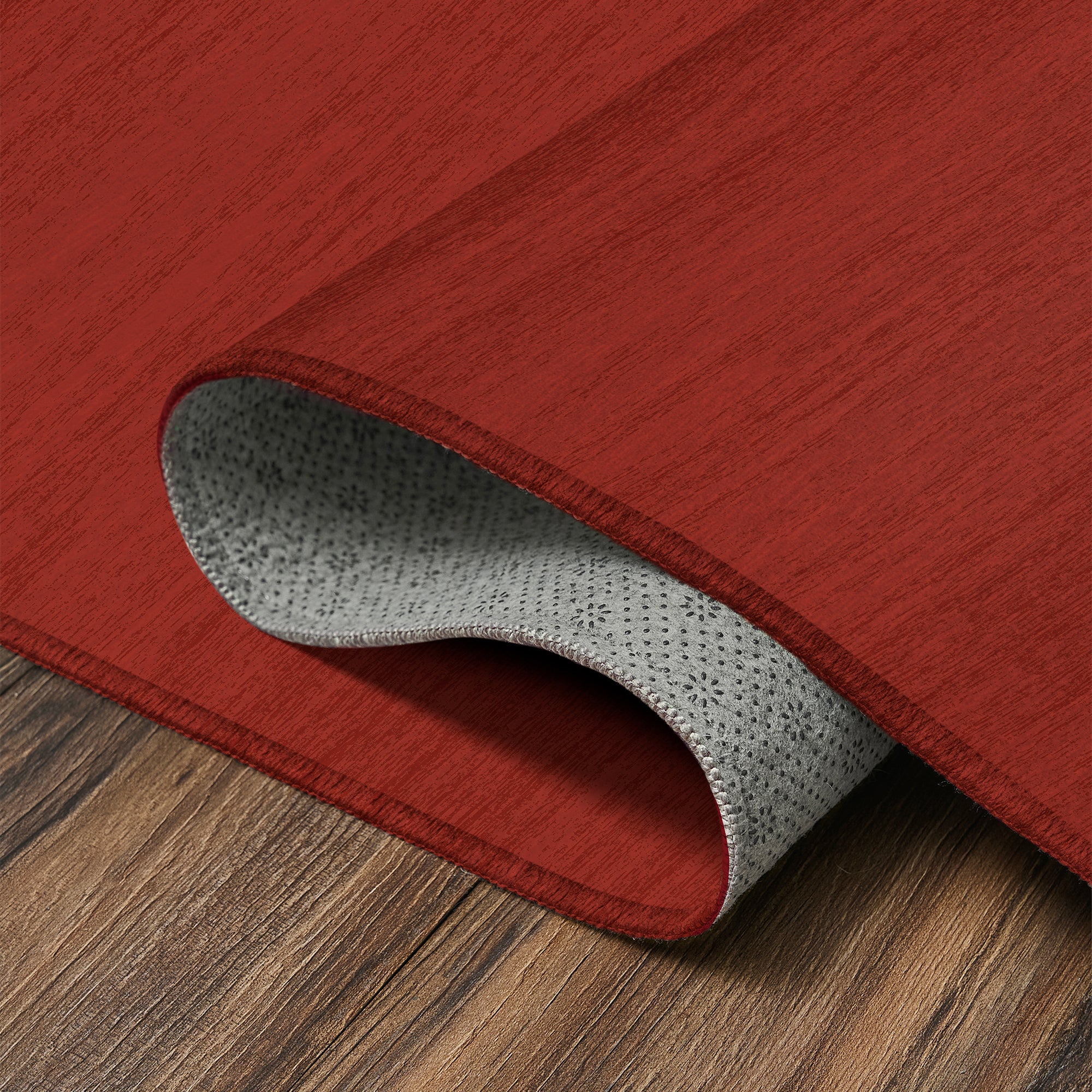 Solid Red Machine Washable Rug