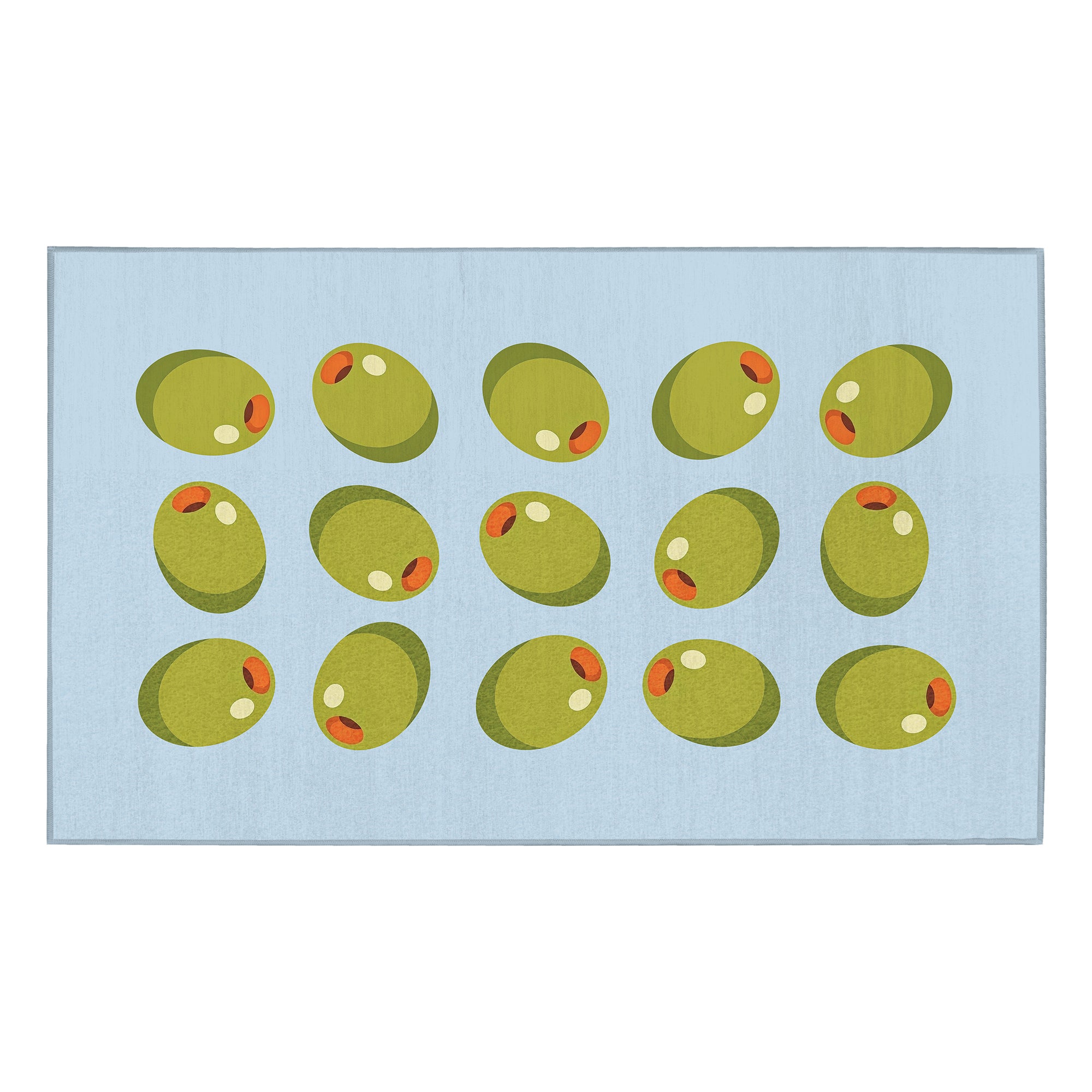 Stuffed Olives Green Light Blue Machine Washable Rug